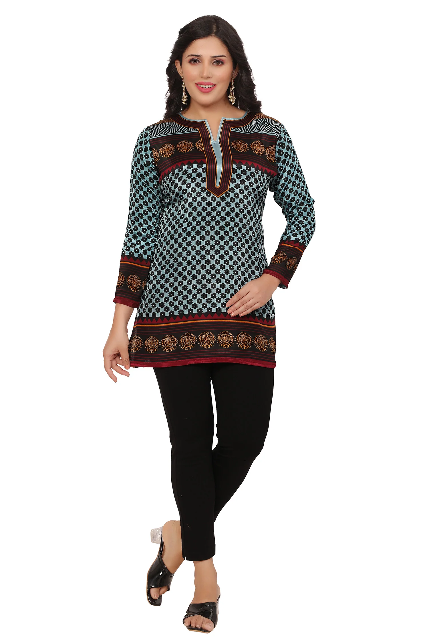 Elegant Blue Ladies Short Kurti - Trendy Indian Ethnic Wear - Image 4