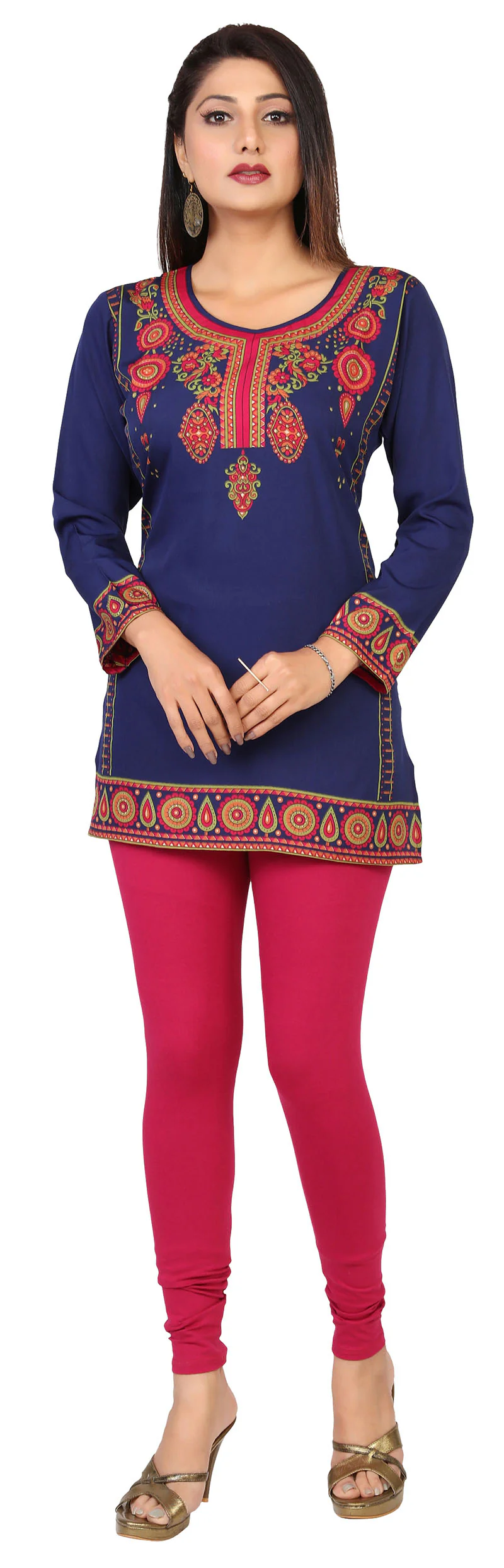 Elegant Blue Printed Indian Clothing Tunic - Stylish Kurti Top for Women - Image 4