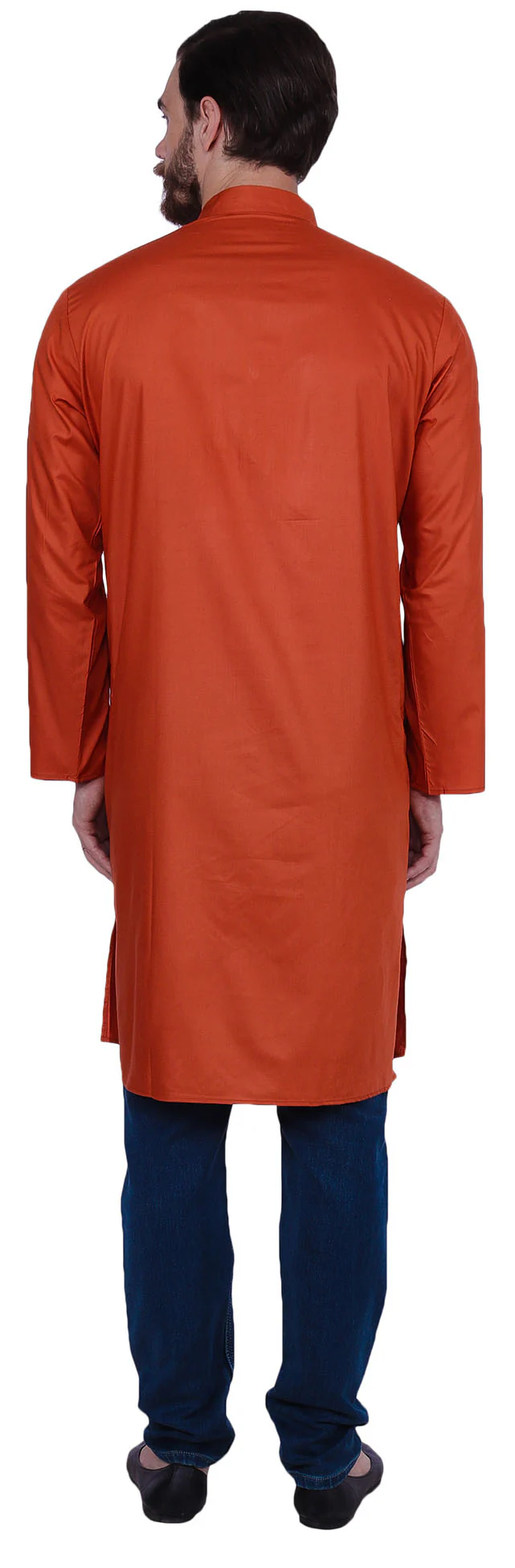 Elegant Cotton Men's Long Kurta India Clothing (Orange) - Image 3