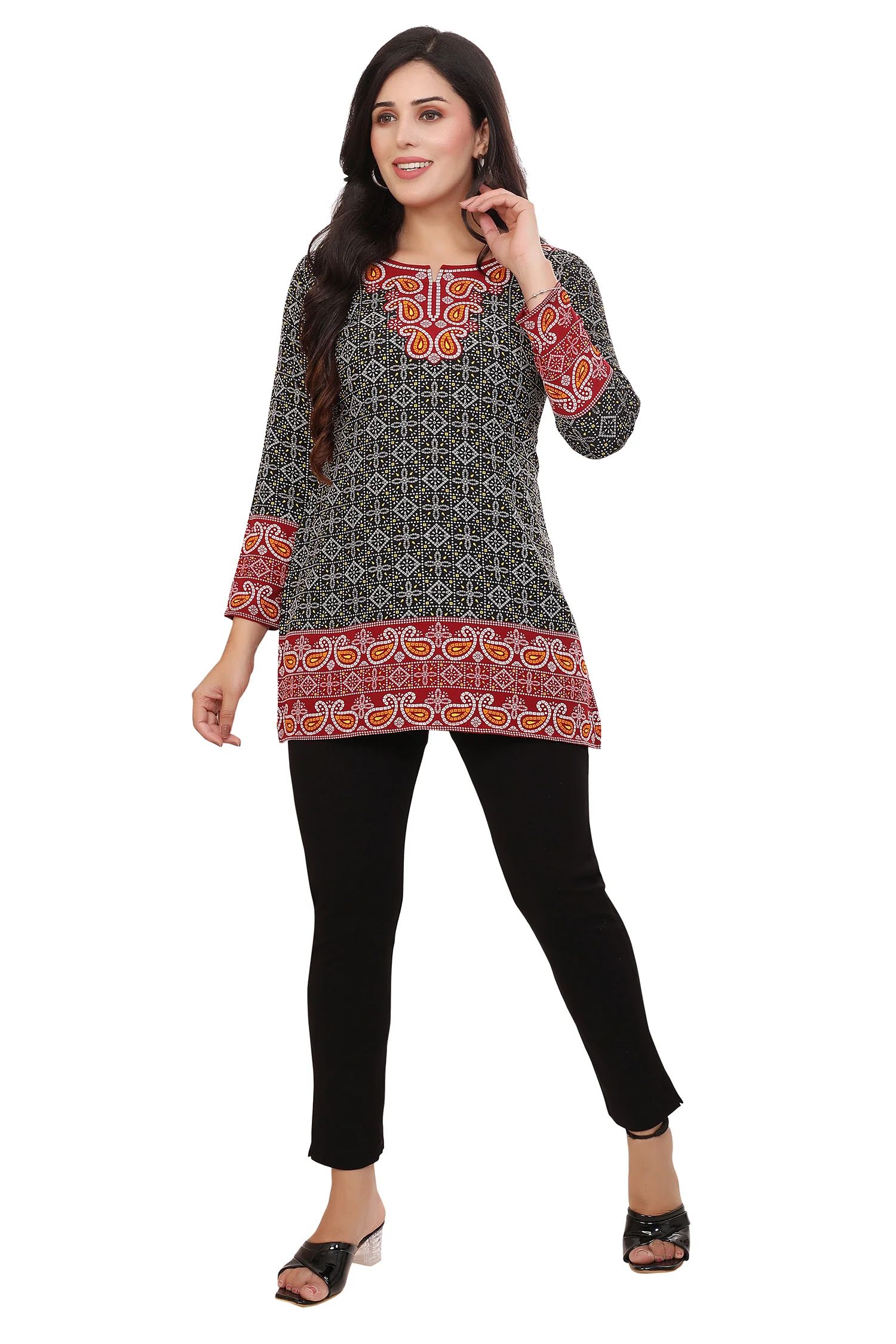 Elegant Fashion Kurti India - Black Short Kurti for Women - Image 4
