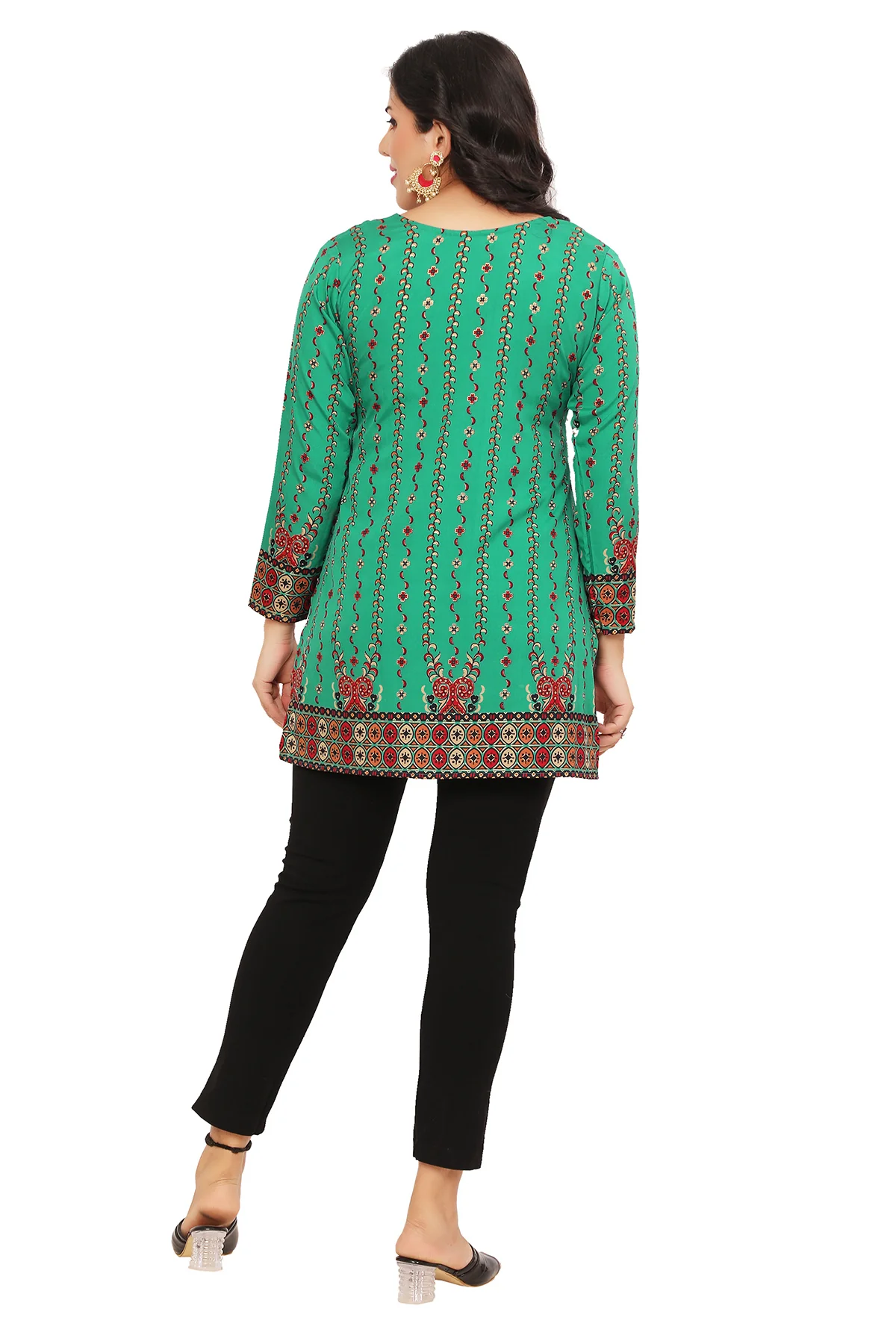 Elegant Green Short Kurti for Women with Intricate Print Design - Image 2