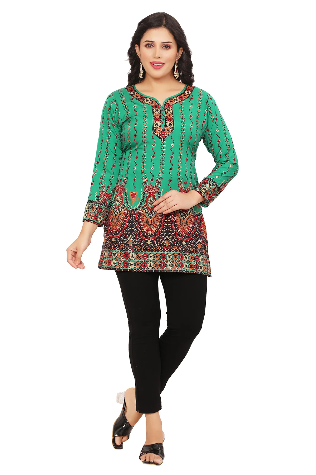 Elegant Green Short Kurti for Women with Intricate Print Design - Image 4