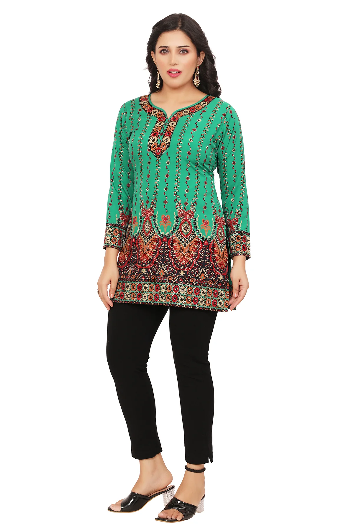 Elegant Green Short Kurti for Women with Intricate Print Design - Image 5
