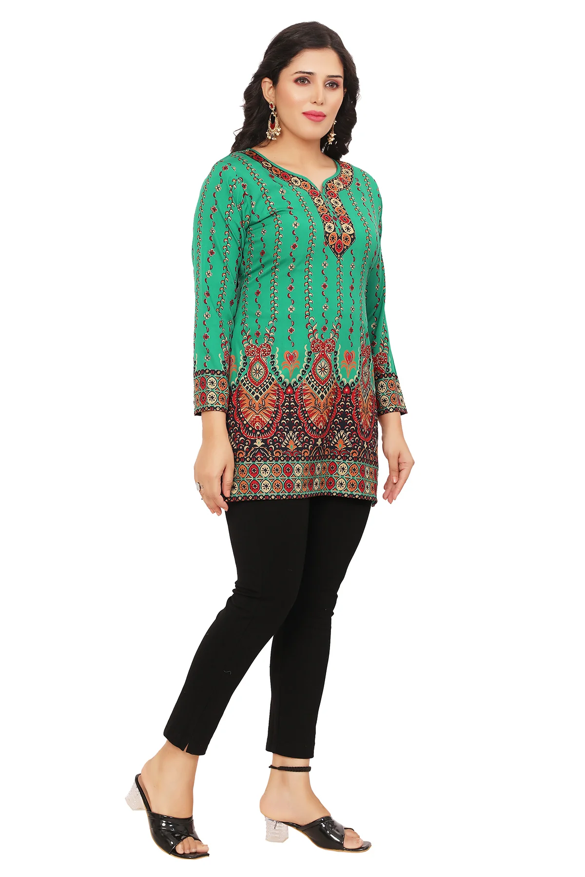 Elegant Green Short Kurti for Women with Intricate Print Design - Image 6