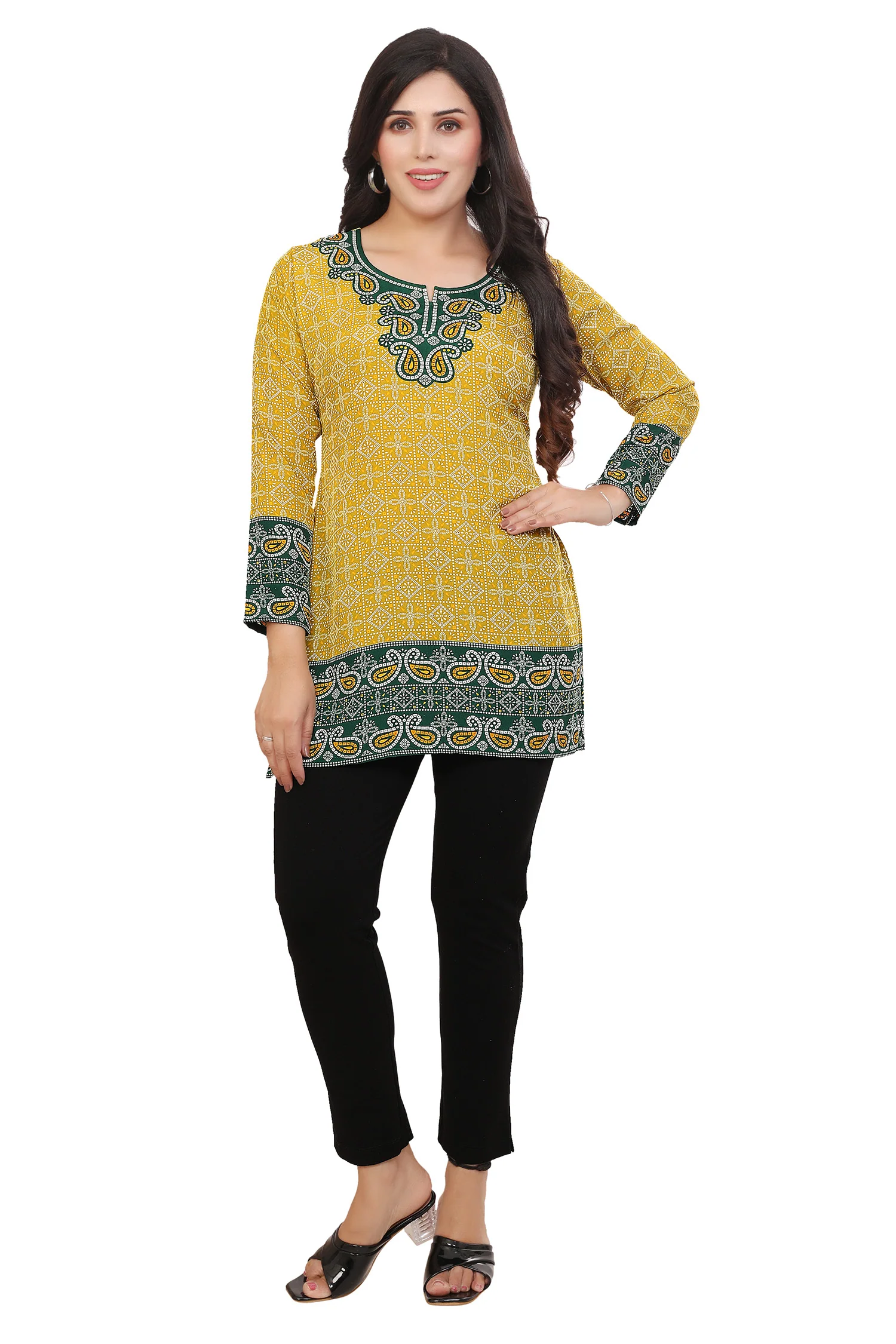 Elegant Indian Ethnic Kurta - Gold Short Kurti for Women - Image 4