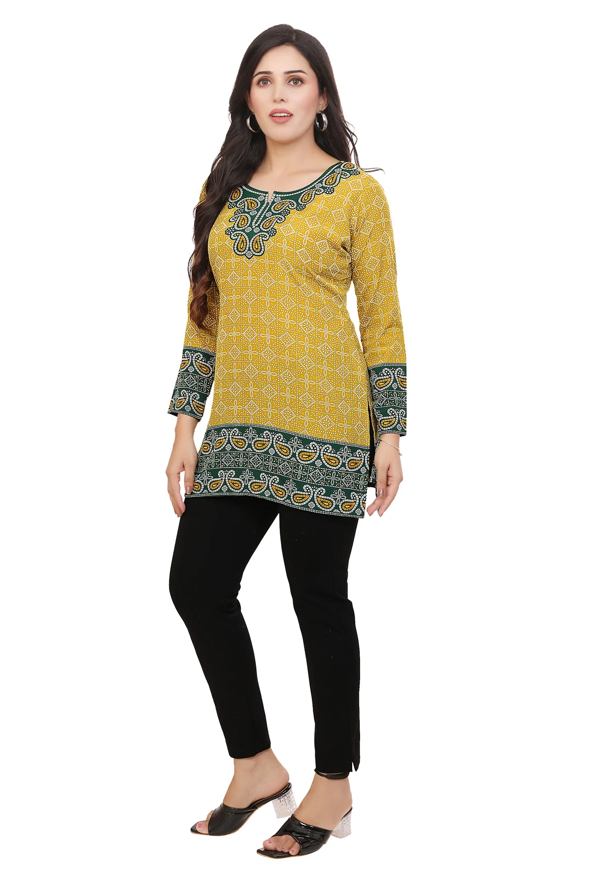 Elegant Indian Ethnic Kurta - Gold Short Kurti for Women - Image 7