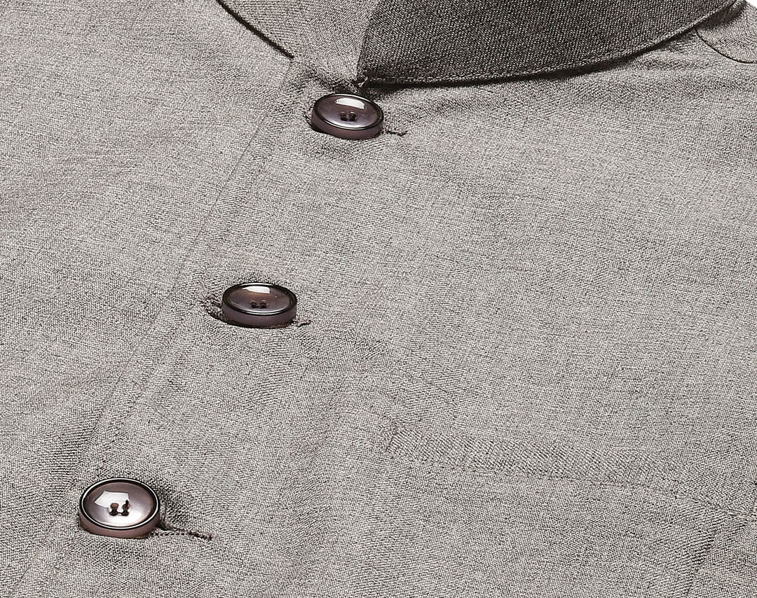 Elegant Solid Color Modi Jacket for Men in Cotton (Grey) - Image 5