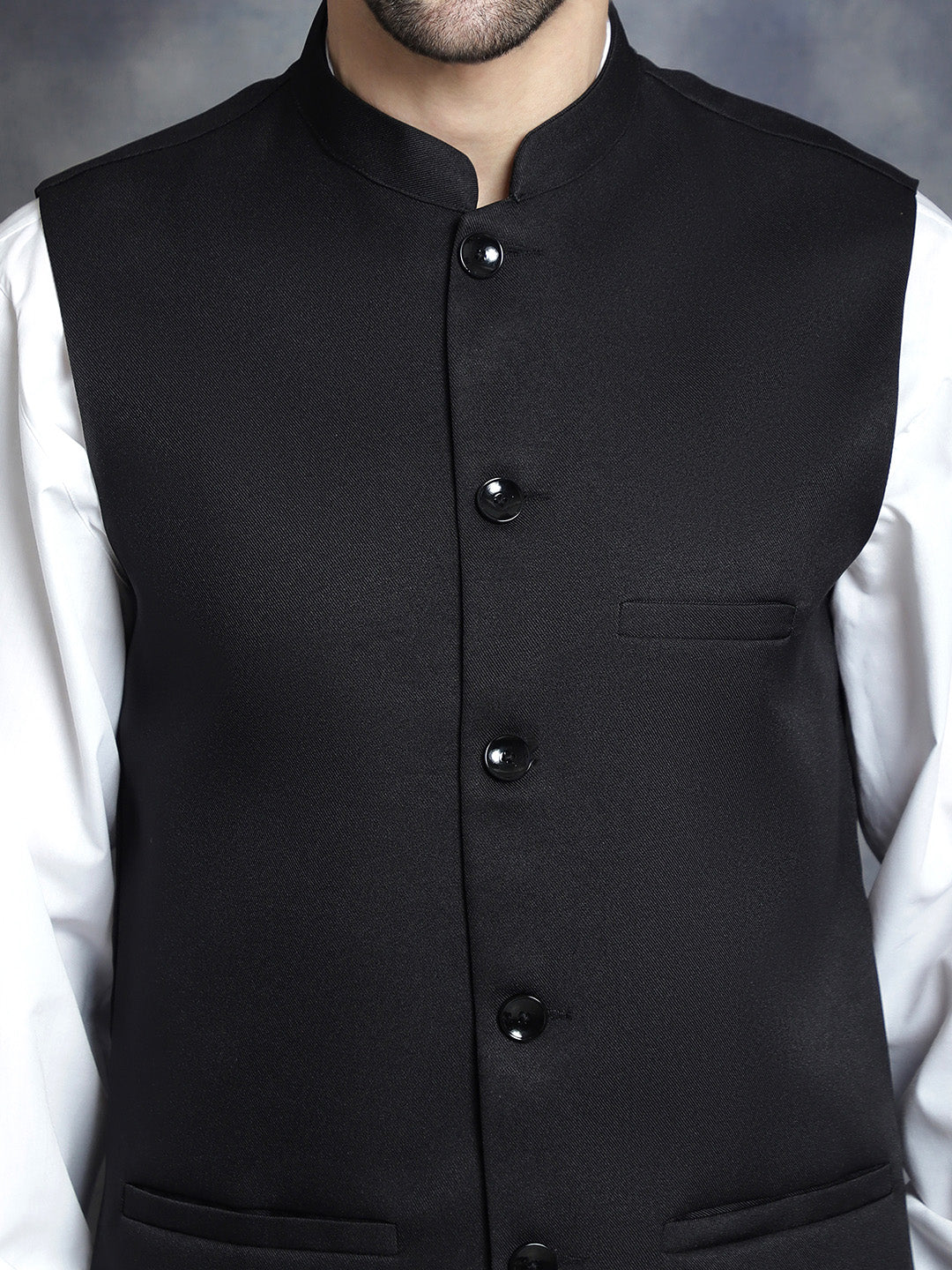 Elegant Solid Color Indian Waistcoat for Men (Black) - Image 6
