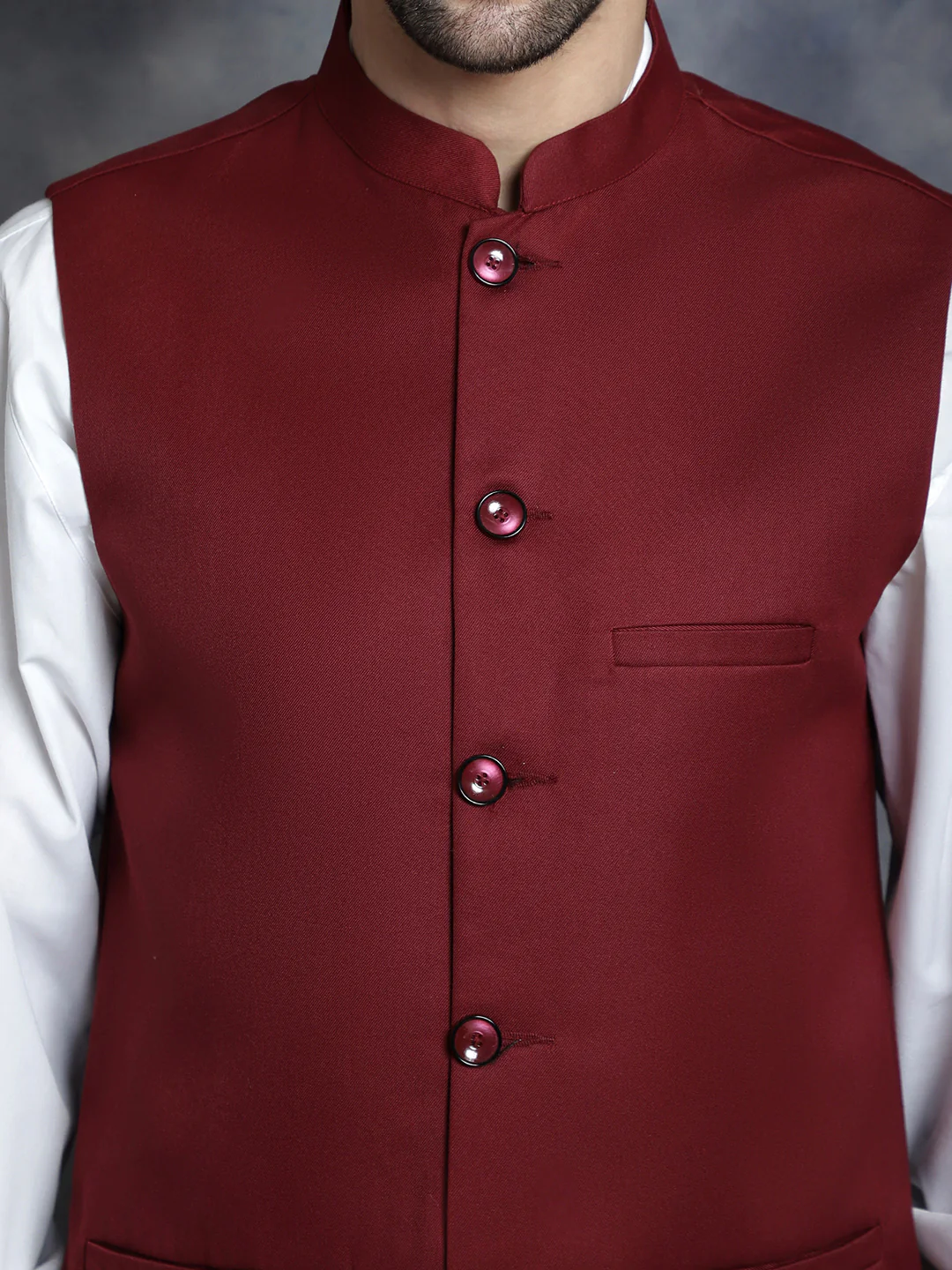 Indian Waistcoat for Men Solid Color (Maroon) - Image 6