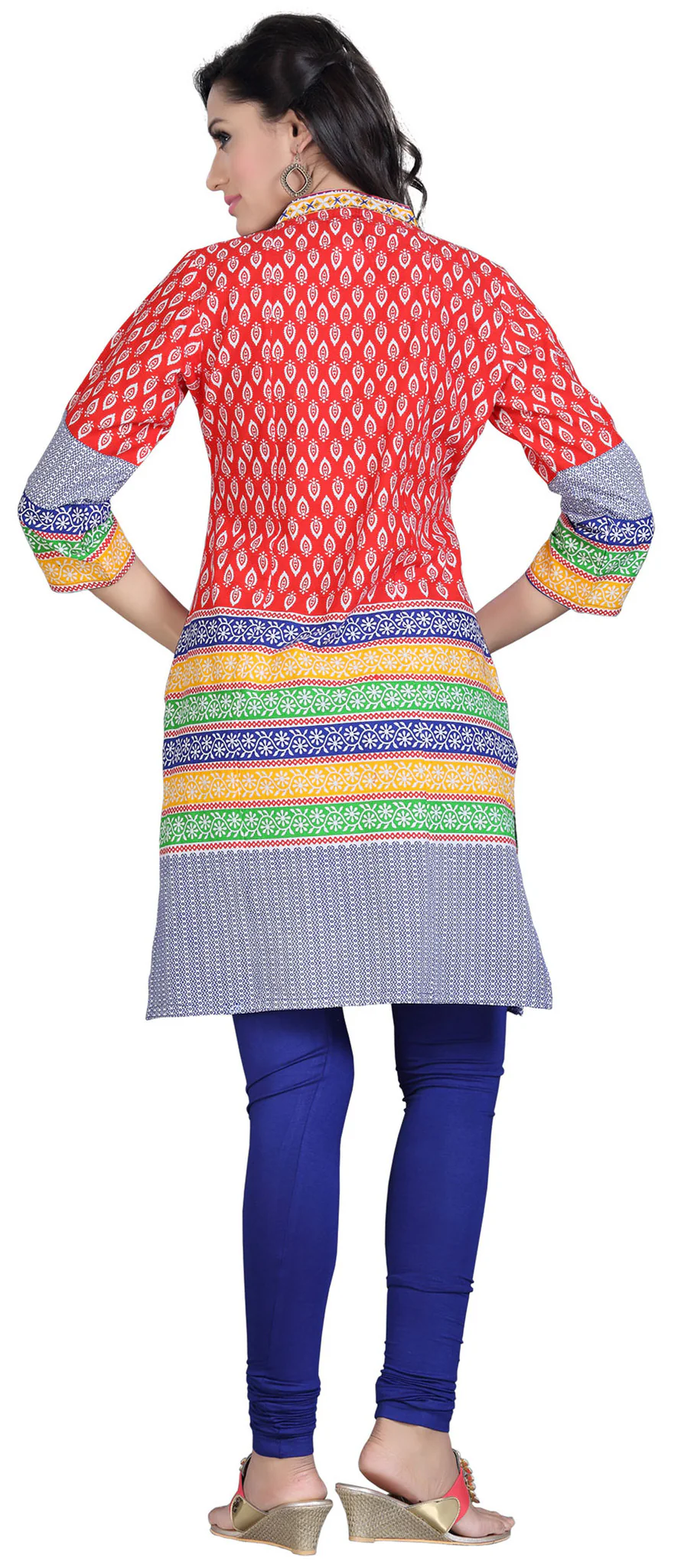 Embroidered Cotton Kurti Top Long Tunic Womens India Clothing (Red) - Image 2