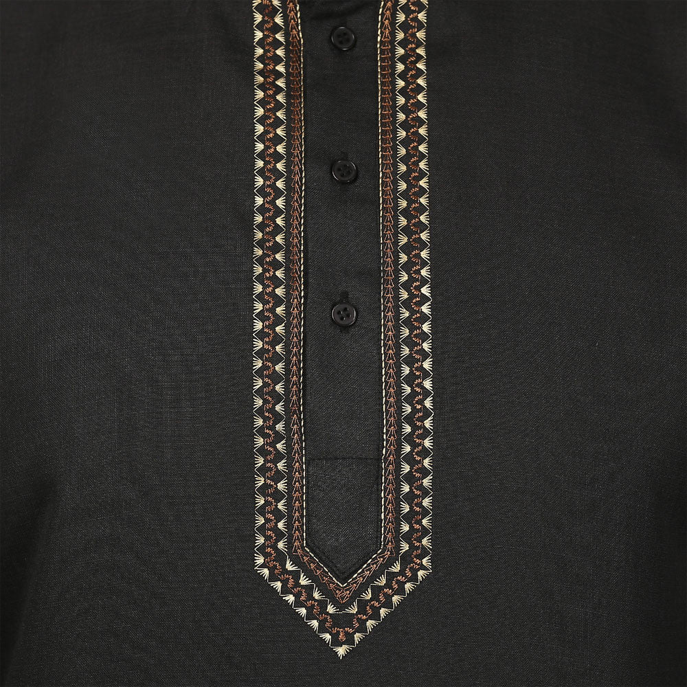 Embroidered Cotton Mens Short Kurta Shirt Indian Clothes (Black) - Image 5