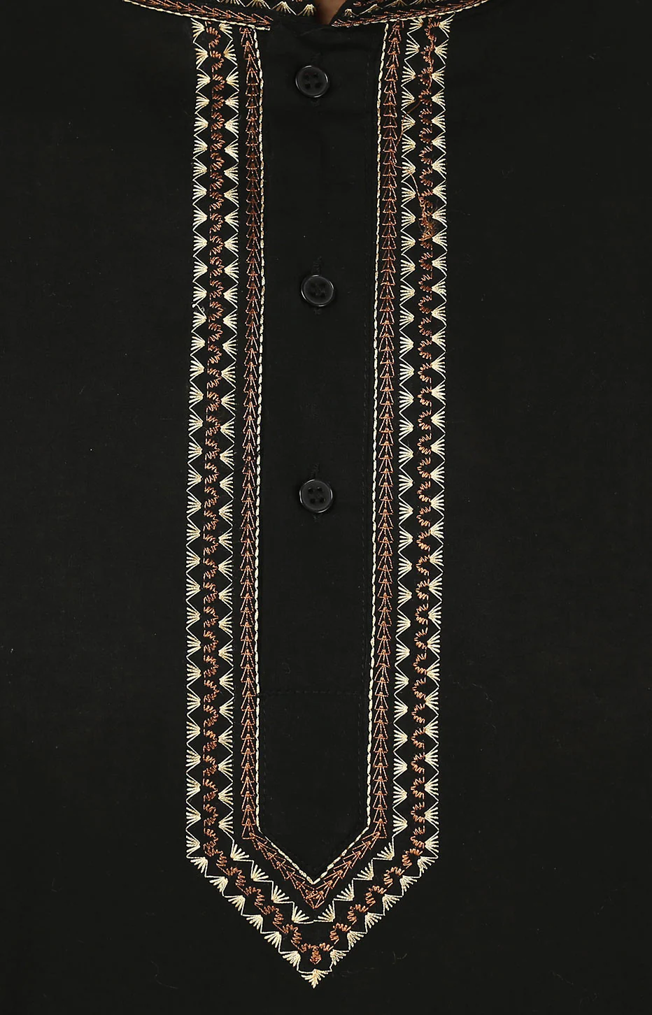 Embroidered Cotton Men's Short Kurta Shirt India Clothes (Black) - Image 5
