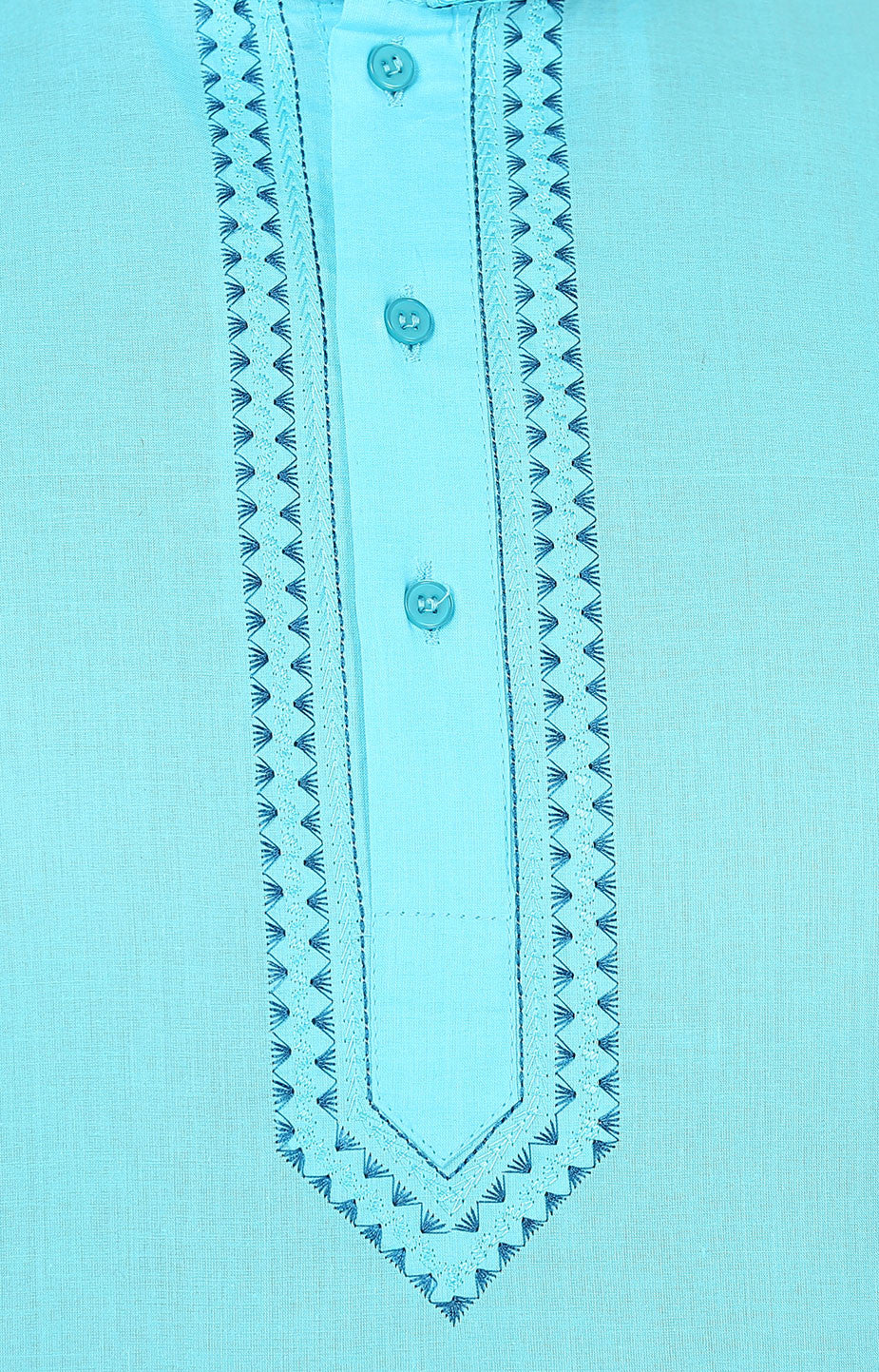 Embroidered Cotton Men's Short Kurta Shirt Indian Clothes (Sky Blue) - Image 5