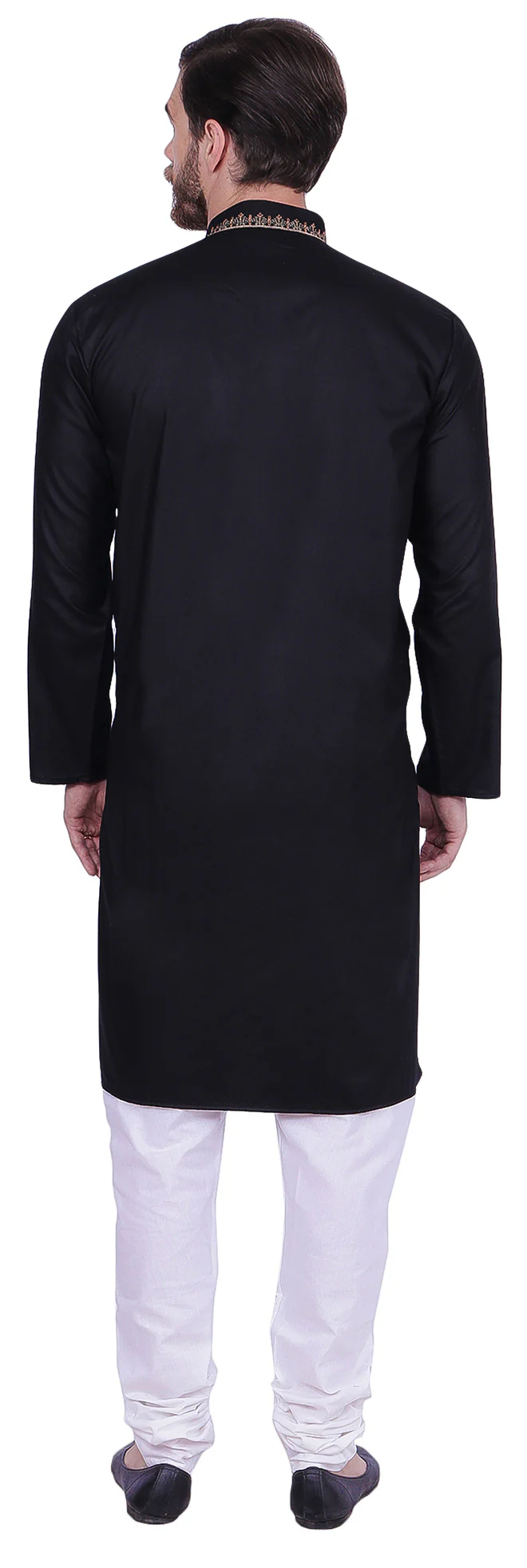 Embroidered Kurta Pajama Men's Cotton India Clothing Party Wear (Black) - Image 3