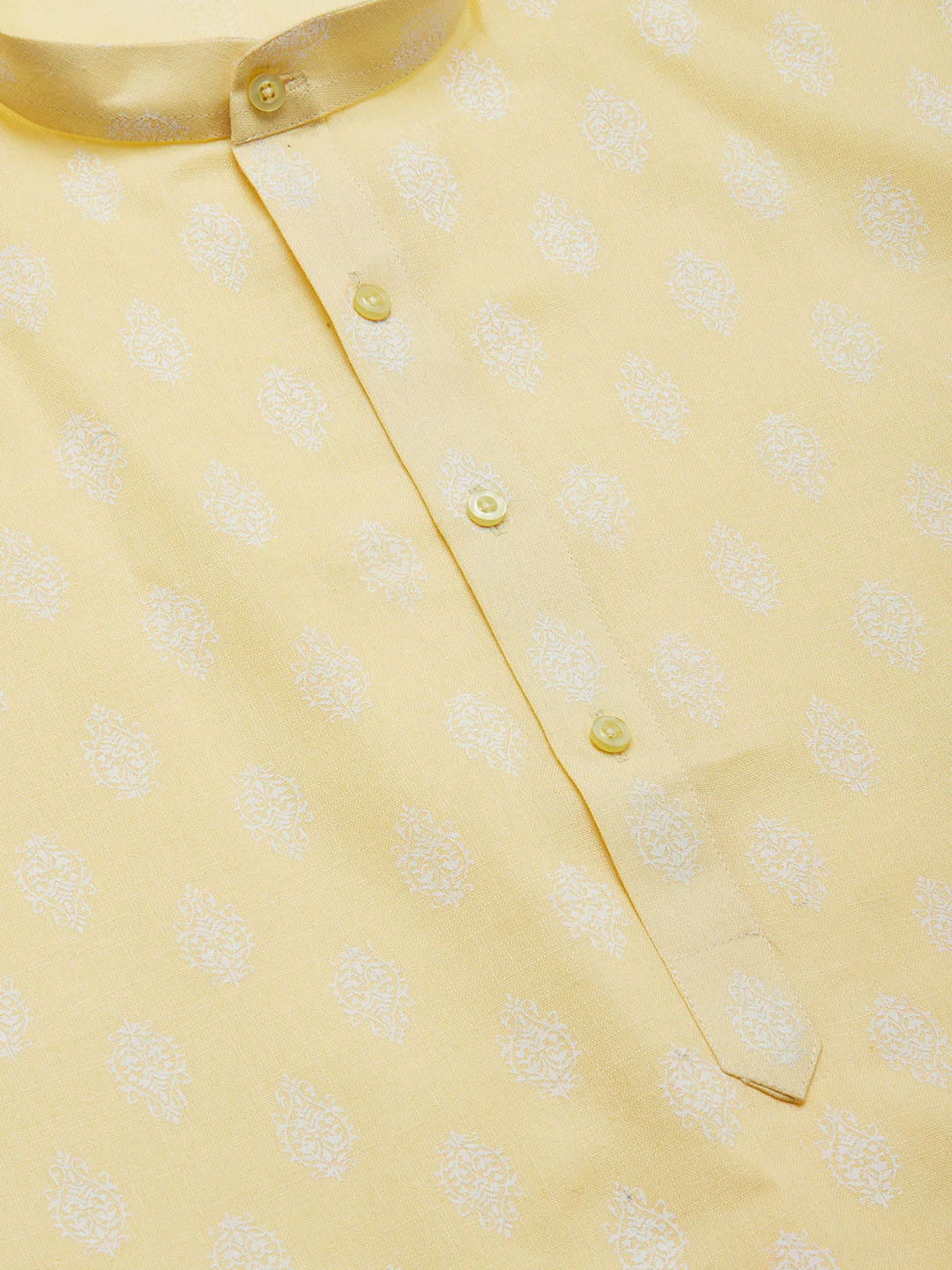 Ethnic Wear Men's Printed Kurta Pyjama Set Cotton Indian (Yellow) - Image 4