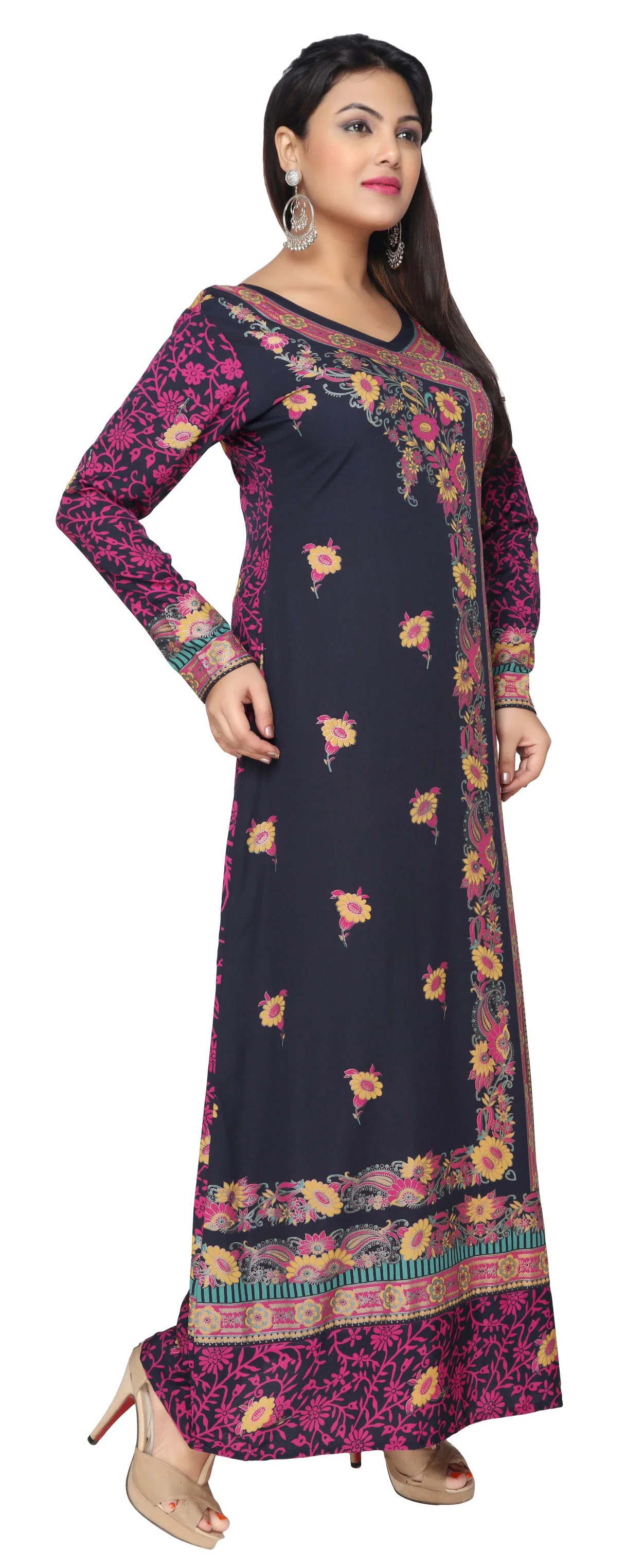 Evening Dress Printed Womens Long Caftan (Dark Blue) - Image 2