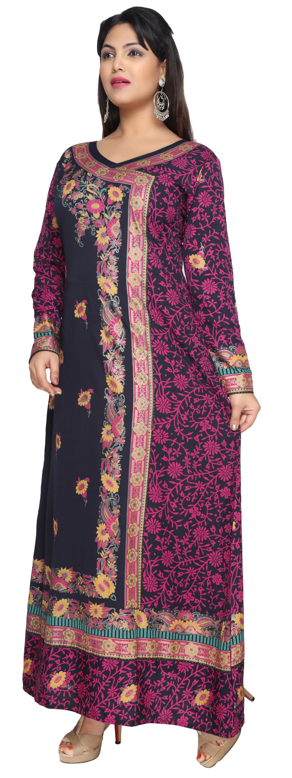 Evening Dress Printed Womens Long Caftan (Dark Blue) - Image 3