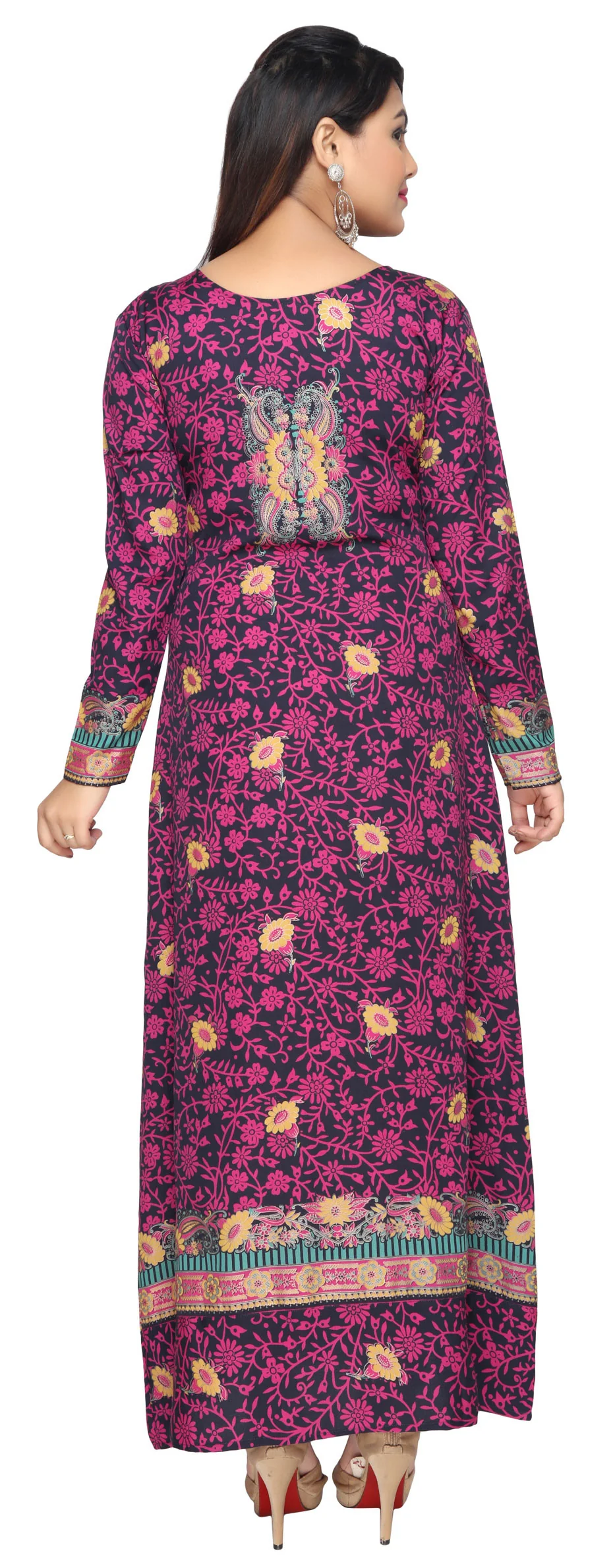 Evening Dress Printed Womens Long Caftan (Dark Blue) - Image 4