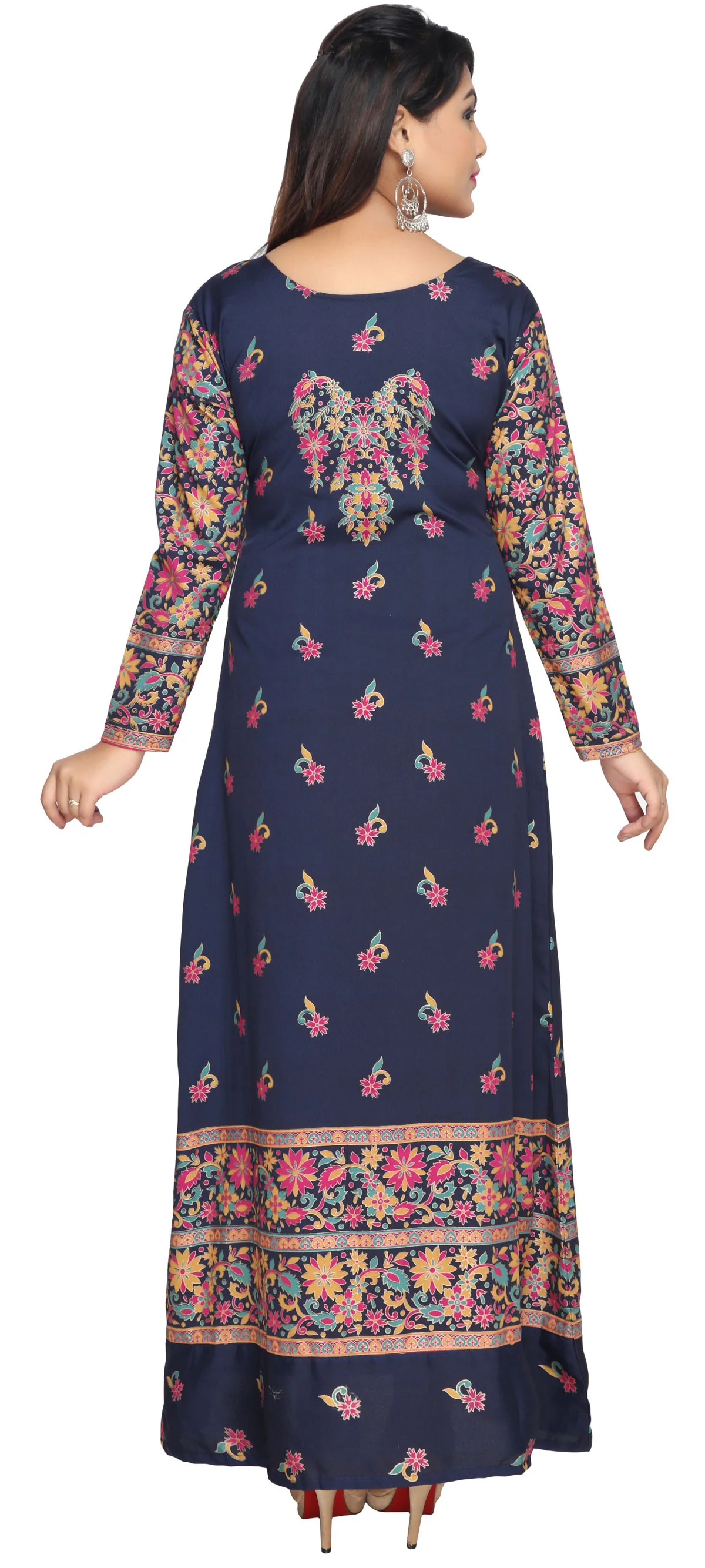 Evening Dress Printed Womens Long Caftan (Dark Blue) - Image 4