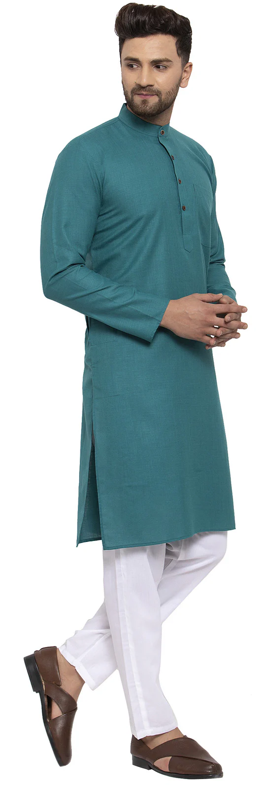 Men's Cotton Festival Kurta Pajama Wear India Apparel (Green) - Image 2