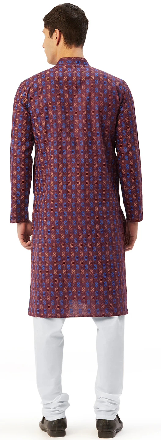 Evening Wear Men's Cotton Kurta Pyjama India Apparel (Maroon) - Image 3