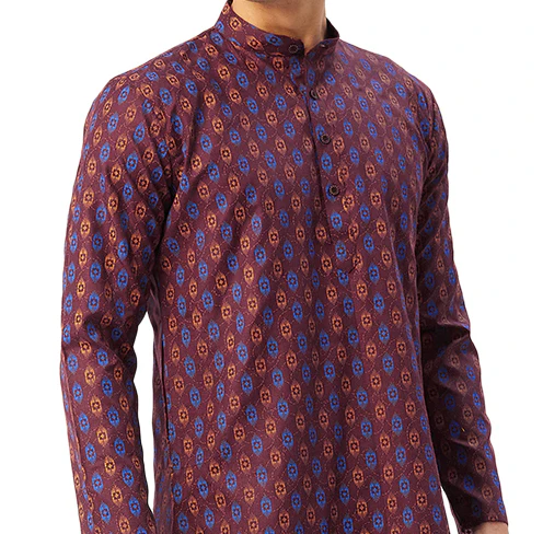 Evening Wear Men's Cotton Kurta Pyjama India Apparel (Maroon) - Image 4