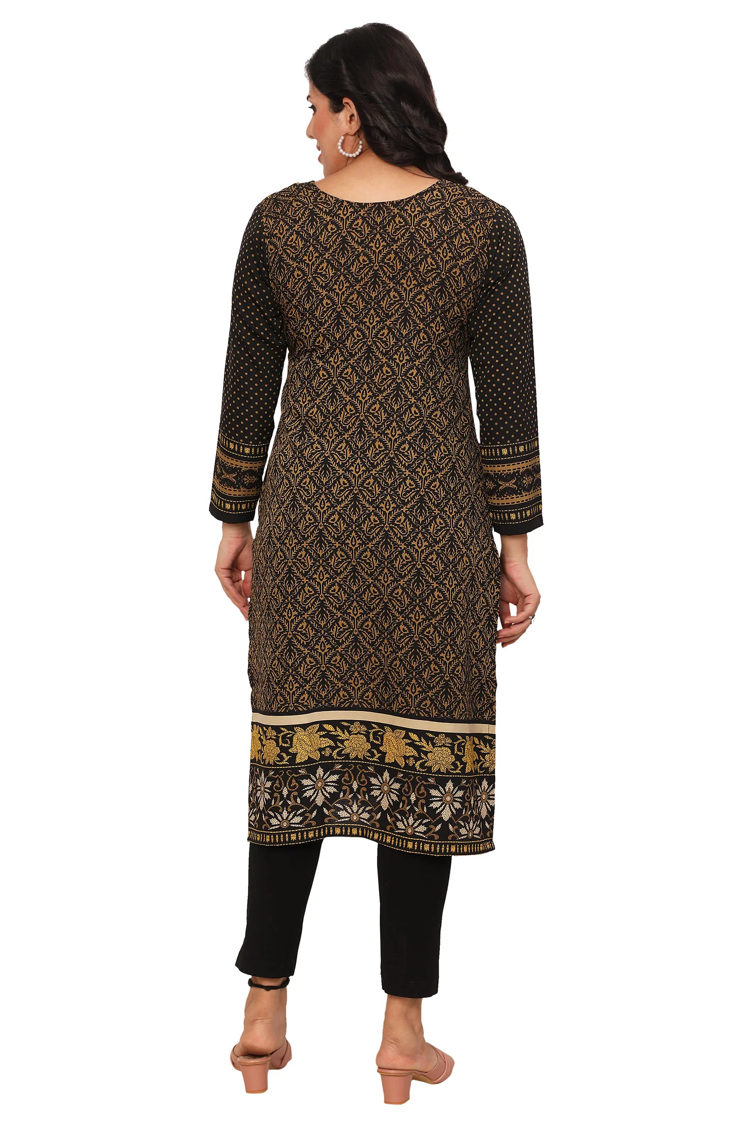 Exquisite Ethnic Long Kurti - Modern Indian Fashion for Women (Black-Brown) - Image 2