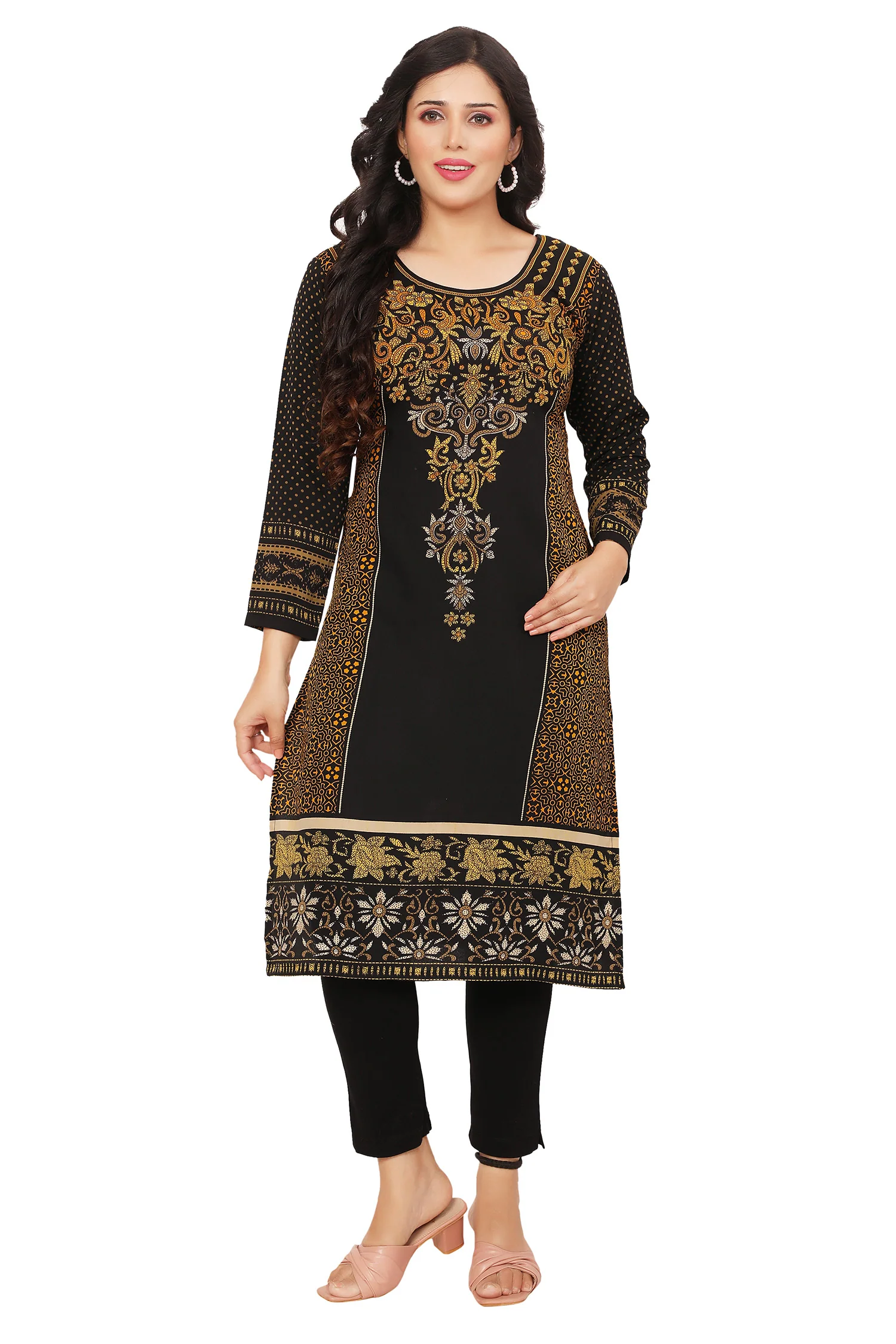 Exquisite Ethnic Long Kurti - Modern Indian Fashion for Women (Black-Brown) - Image 4