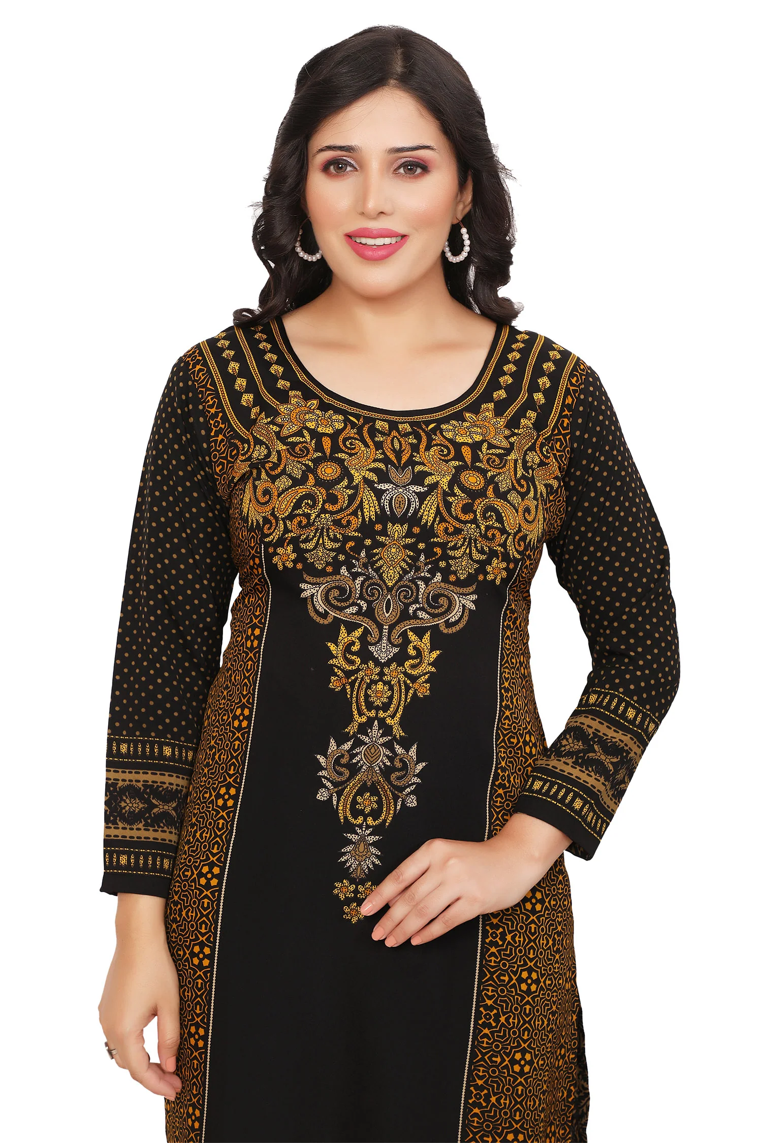 Exquisite Ethnic Long Kurti - Modern Indian Fashion for Women (Black-Brown) - Image 5