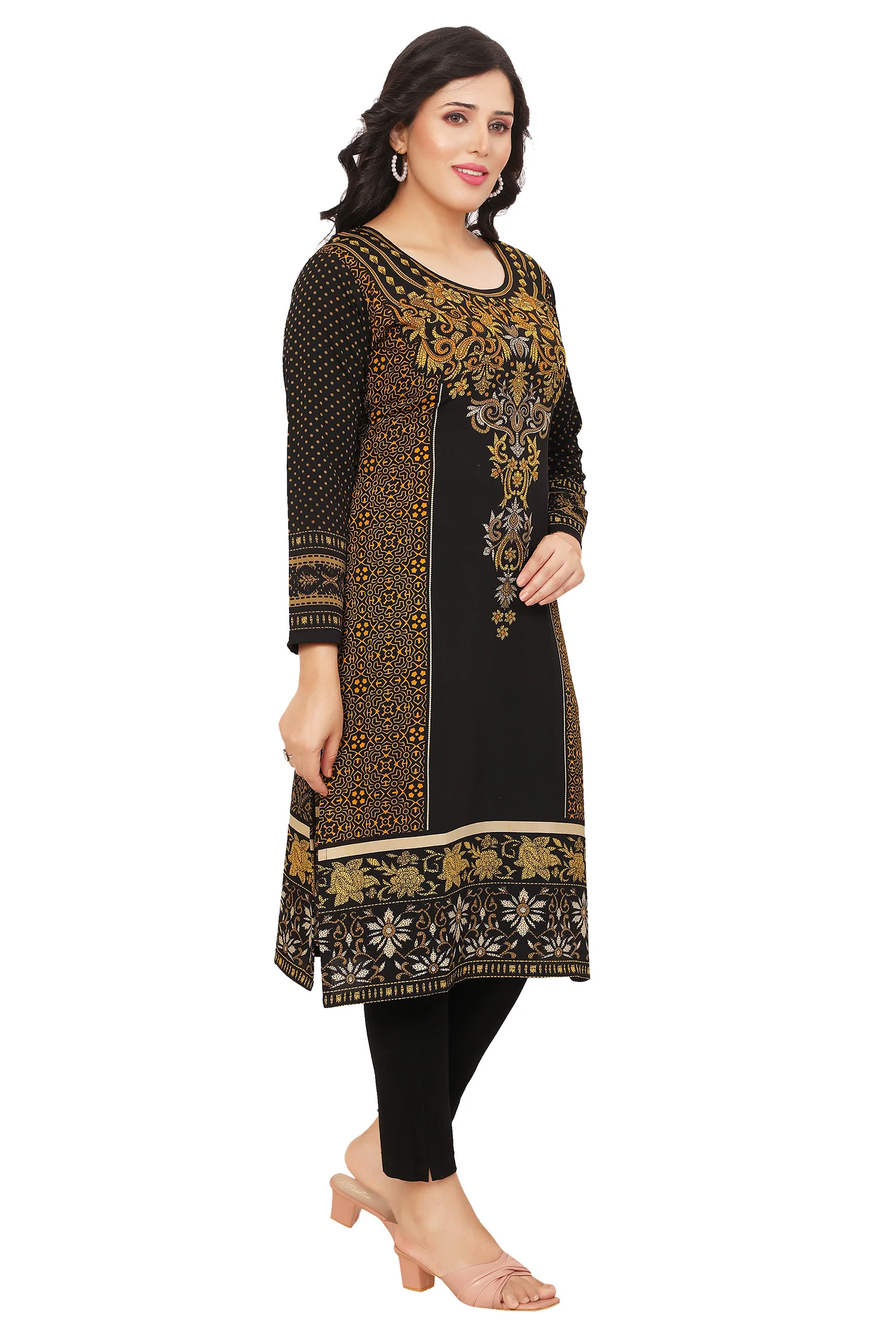 Exquisite Ethnic Long Kurti - Modern Indian Fashion for Women (Black-Brown) - Image 6