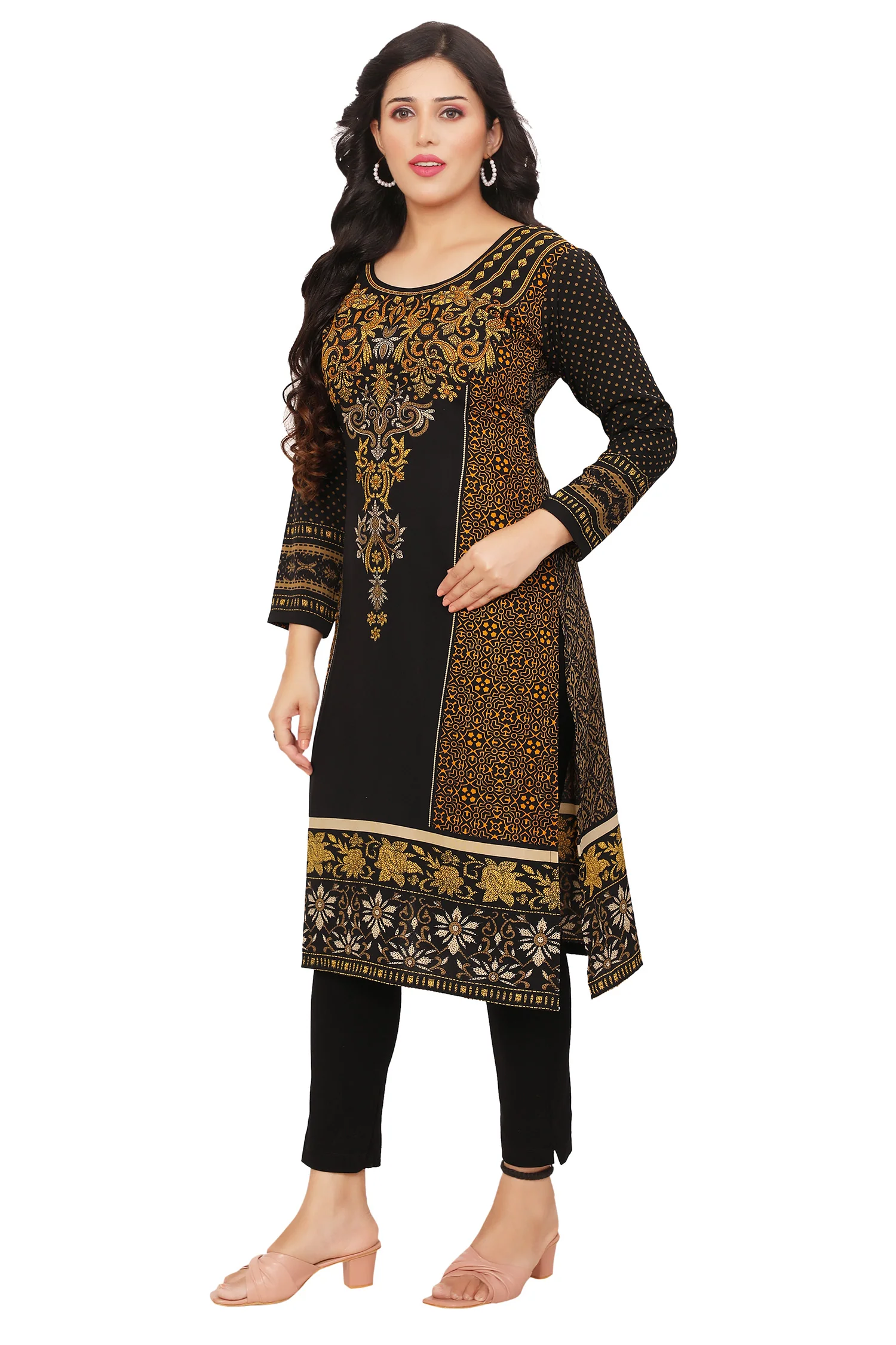 Exquisite Ethnic Long Kurti - Modern Indian Fashion for Women (Black-Brown) - Image 7