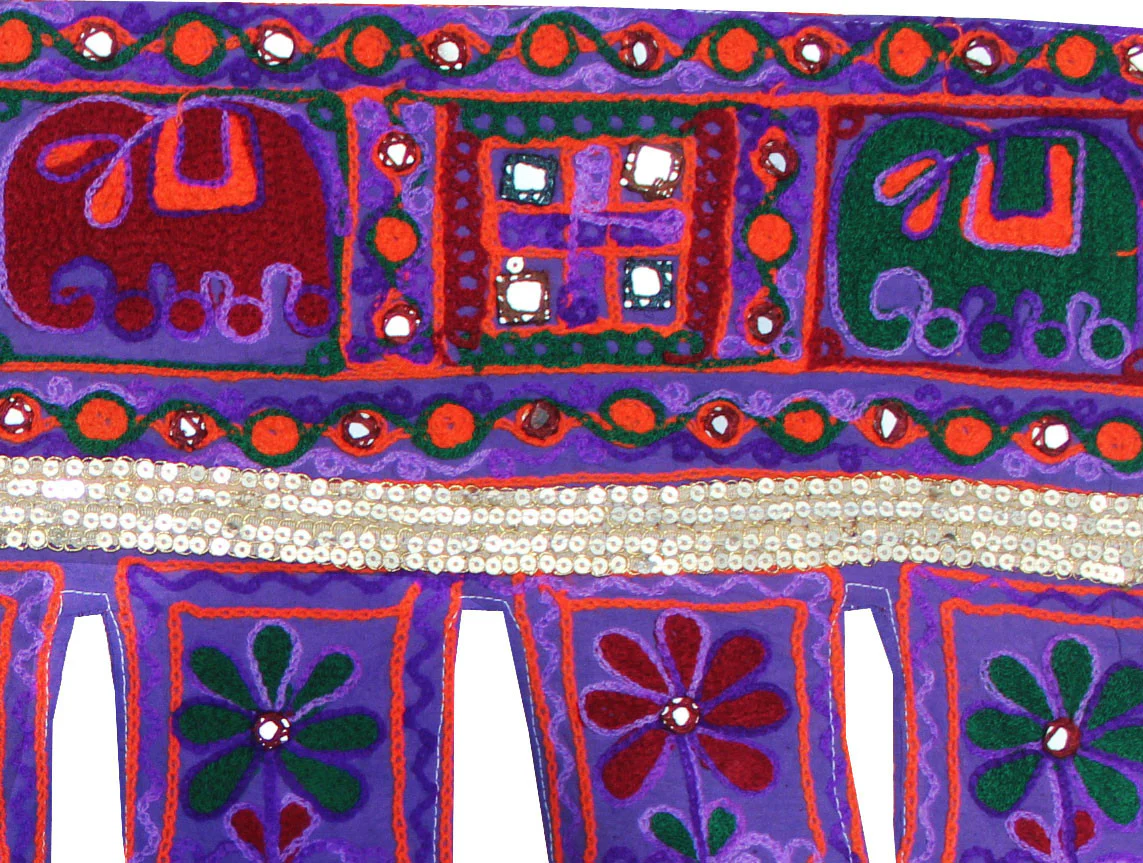 Gorgeous Door Hanging India Mirror Work Toran Indian Decor (Purple, 34 x 13 inches) - Image 2