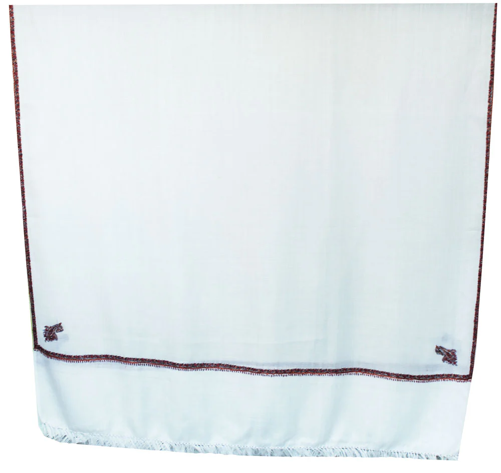 Hand Embroidered Wool Shawl Womens Gift (Off-White) - Image 2