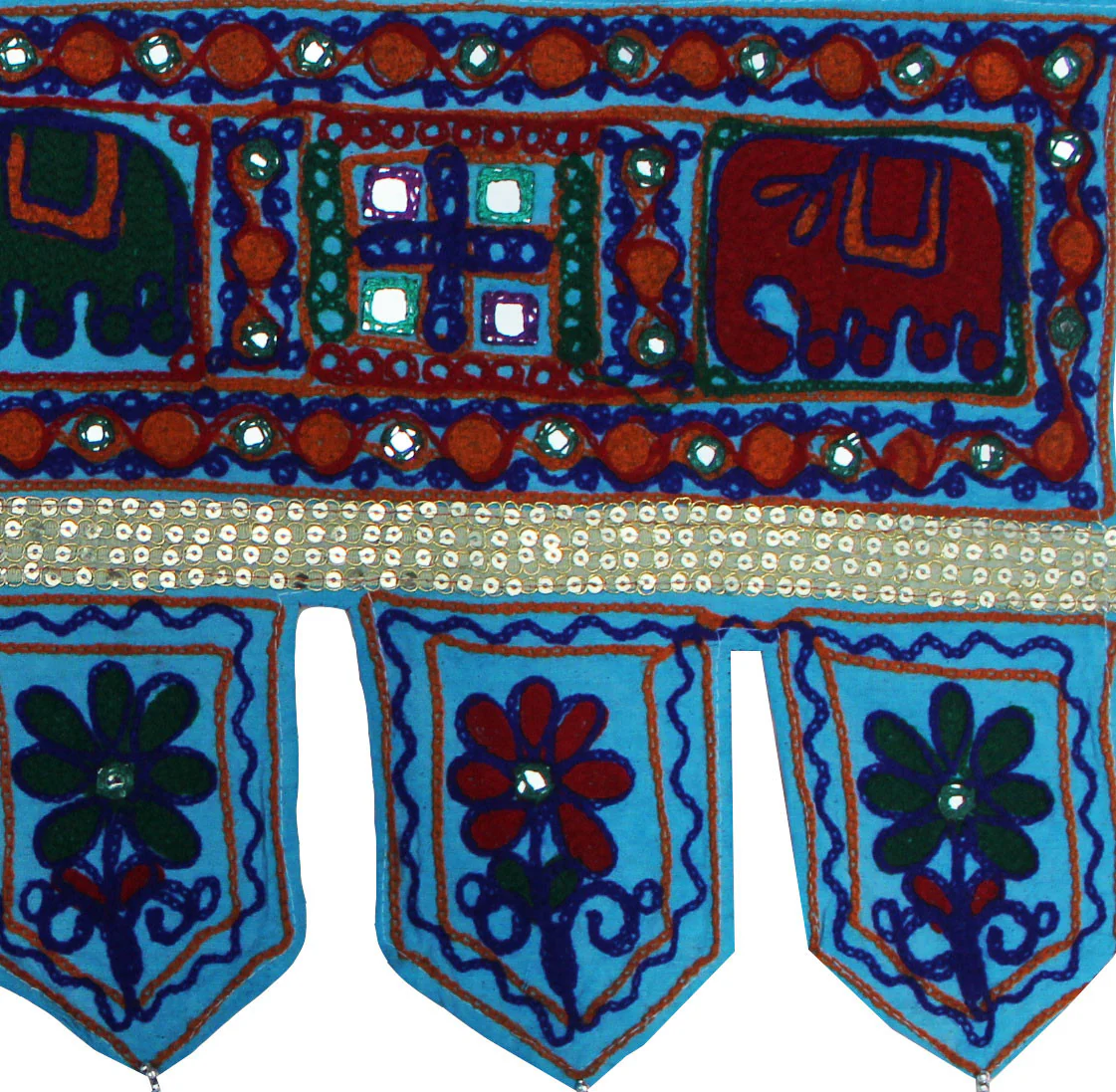 Handmade Indian Door Decor Window Valance Decoration (Blue, 34 x 13 inches) - Image 2