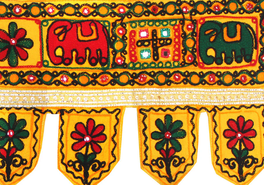 Handmade Indian Door Window Valance Toran India Decor (Yellow, 34 x 13 inches) - Image 2