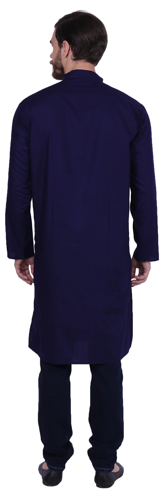 India Cotton Men's Long Kurta Indian Clothing Solid Color (Blue) - Image 3