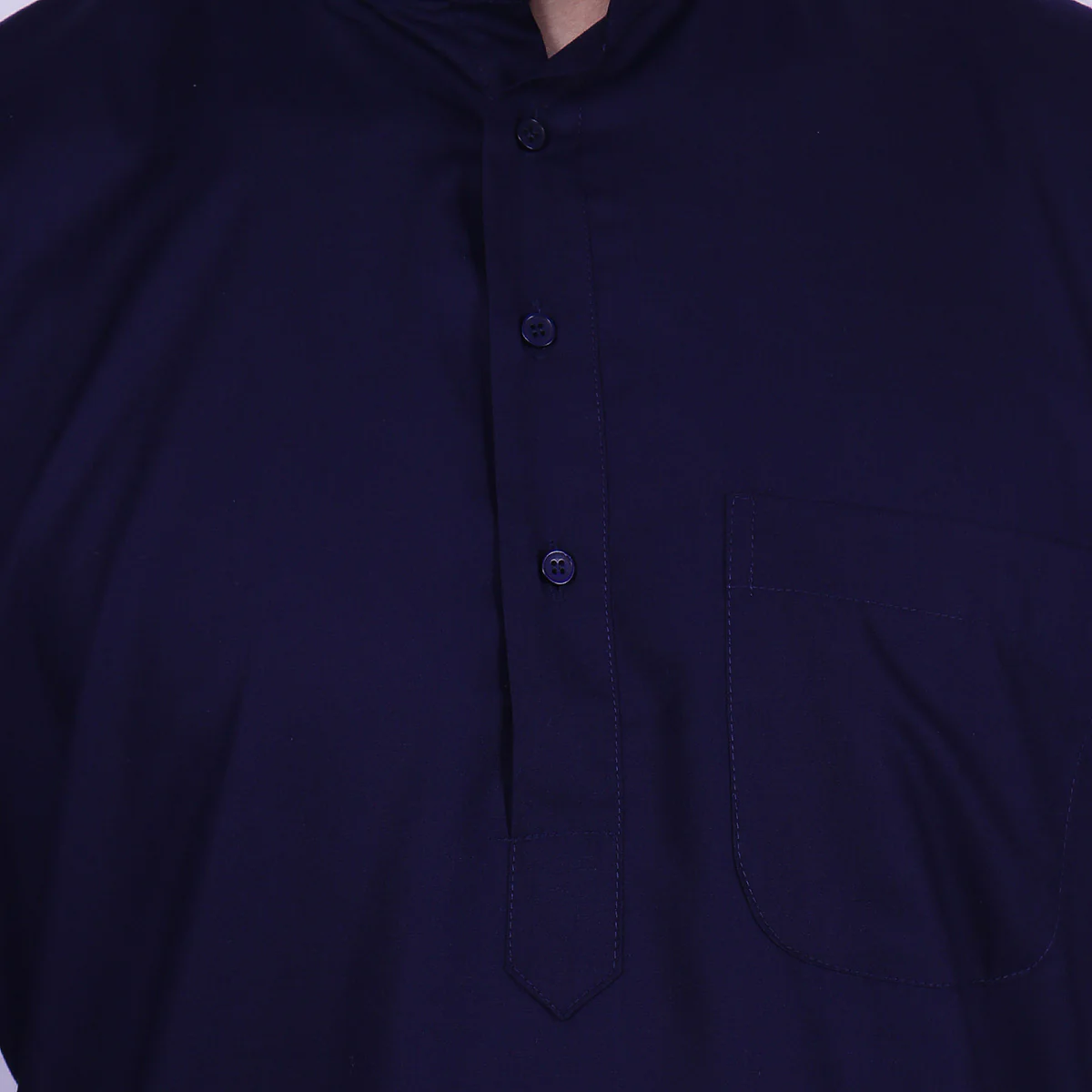 India Cotton Men's Long Kurta Indian Clothing Solid Color (Blue) - Image 4
