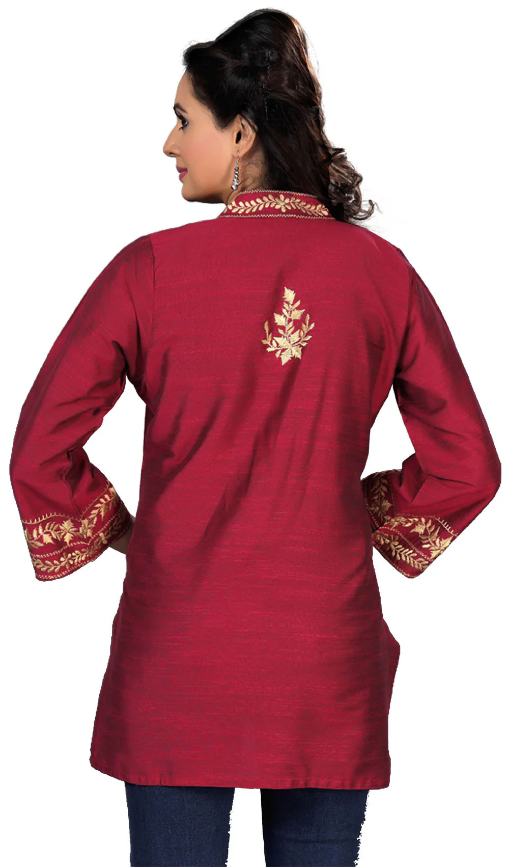 India Embroidered Cotton Tunic Top Kurti Womens India Clothing (Pink) - Image 2