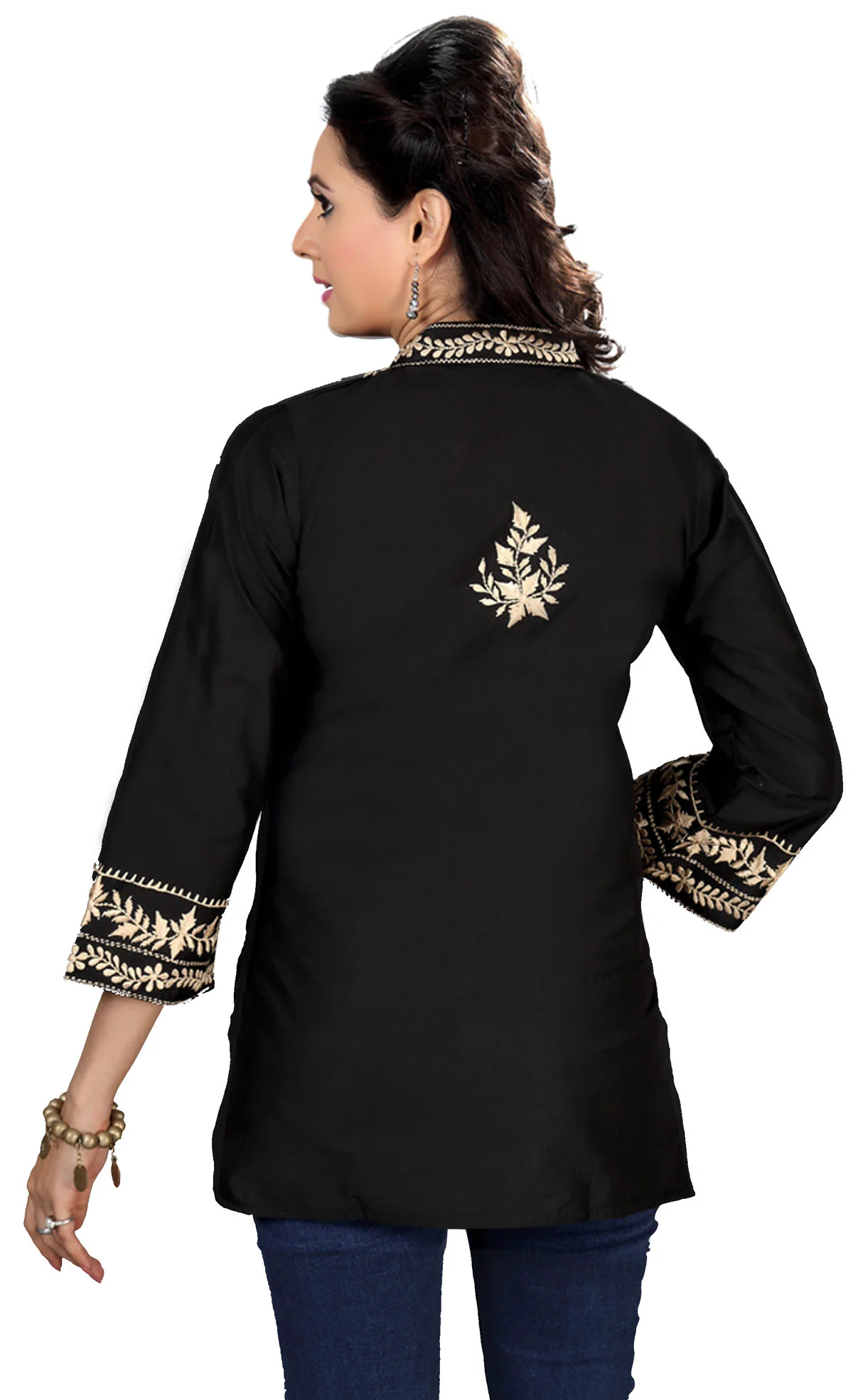 India Embroidered Cotton Tunic Top Kurti Womens India Clothing (Black) - Image 2