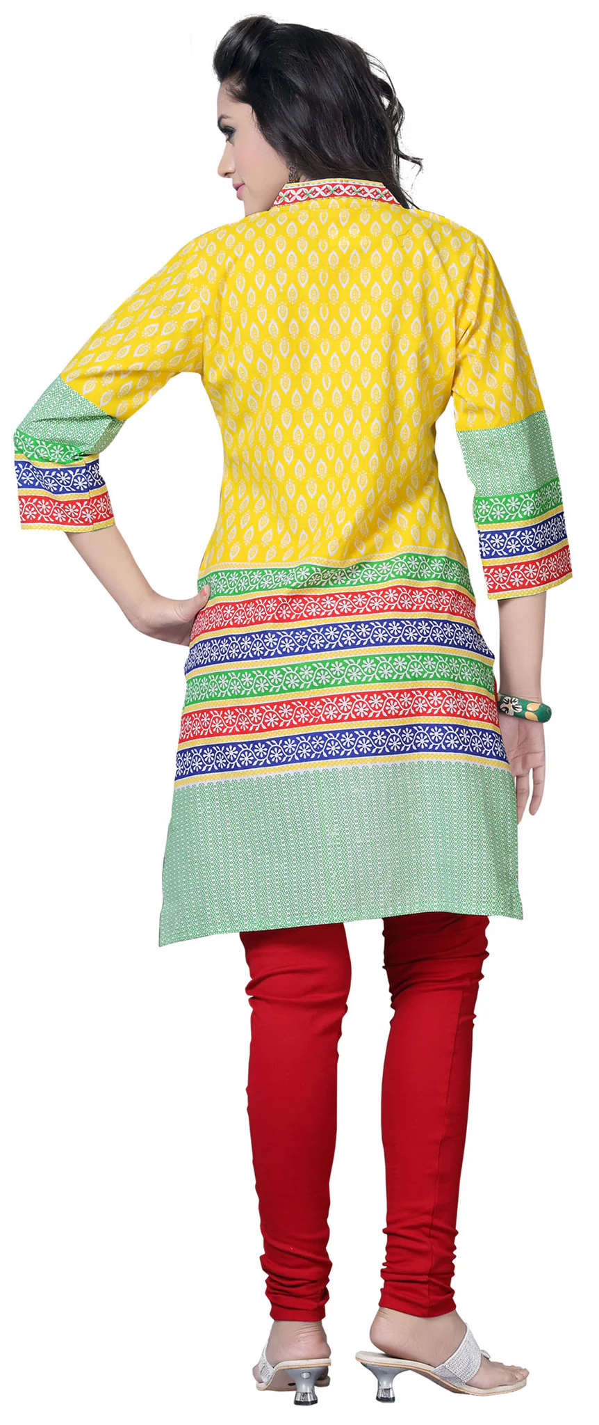 India Kurti Womens Embroidered Cotton Blouse Indian Apparel (Yellow) - Image 2