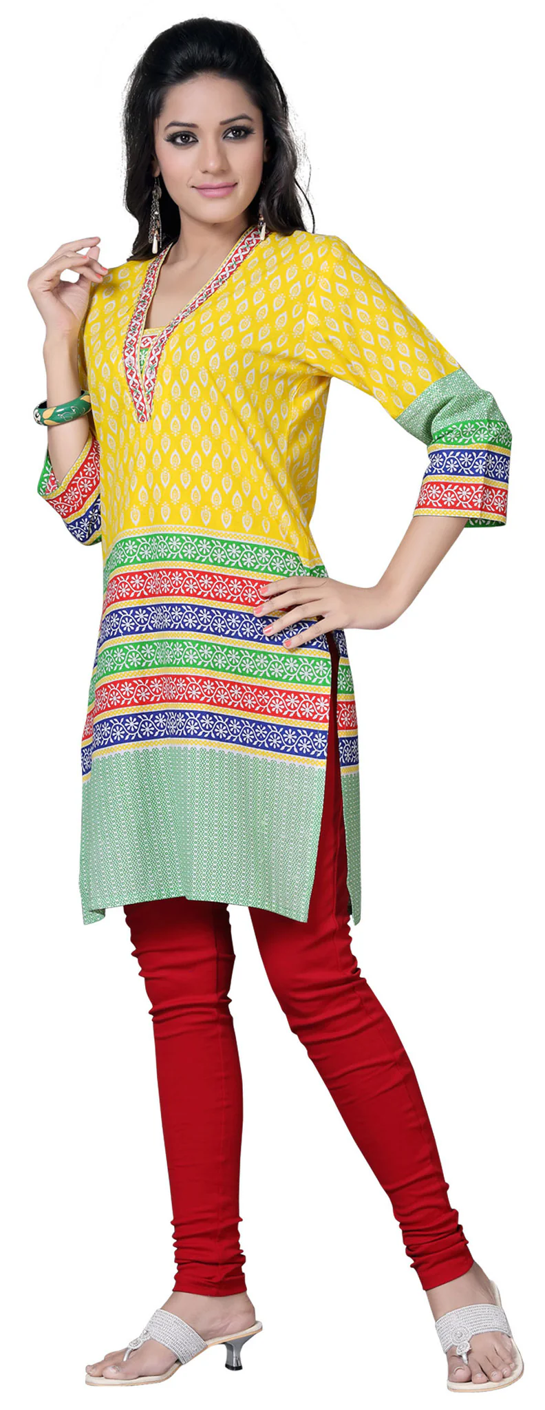 India Kurti Womens Embroidered Cotton Blouse Indian Apparel (Yellow) - Image 3