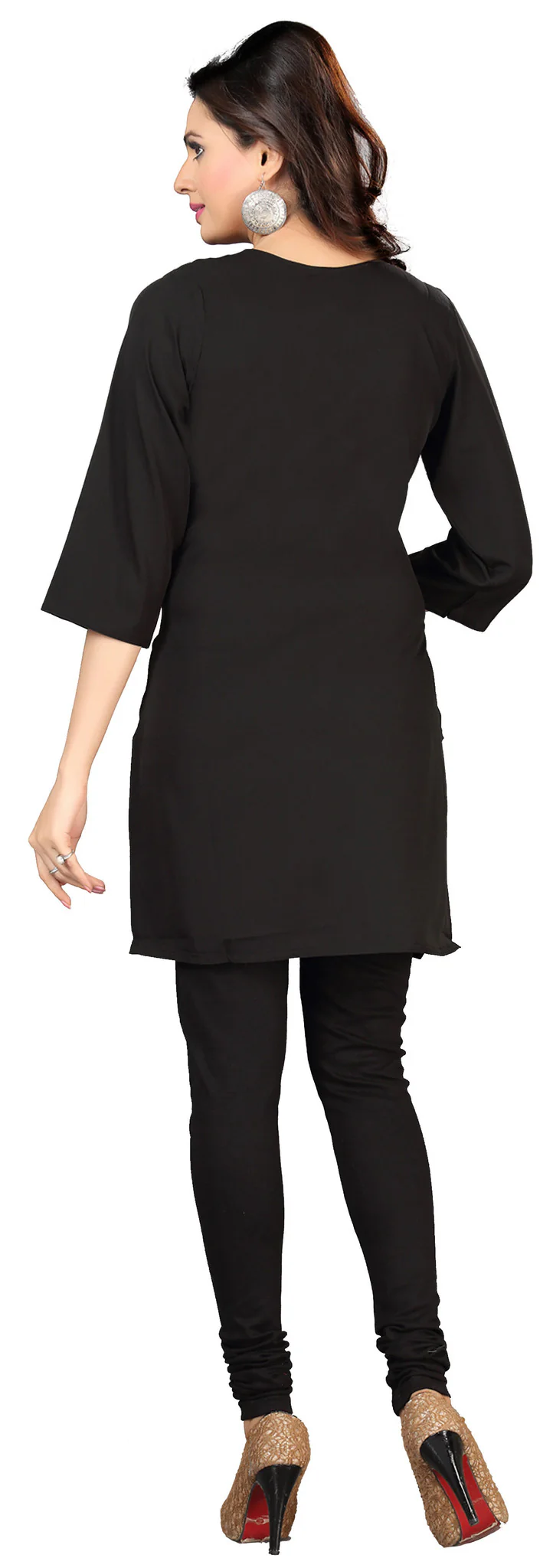 India Kurti Womens Long Blouse Embroidered Indian Apparel (Black) - Image 2