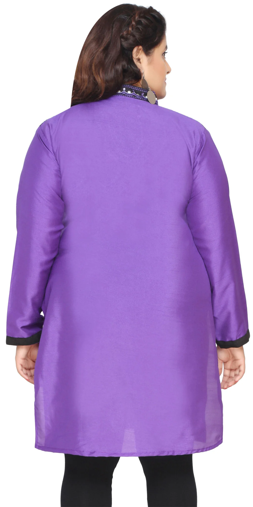 India Long Art Silk Kurti Womens Plus Size Indian Clothes (Purple) - Image 2