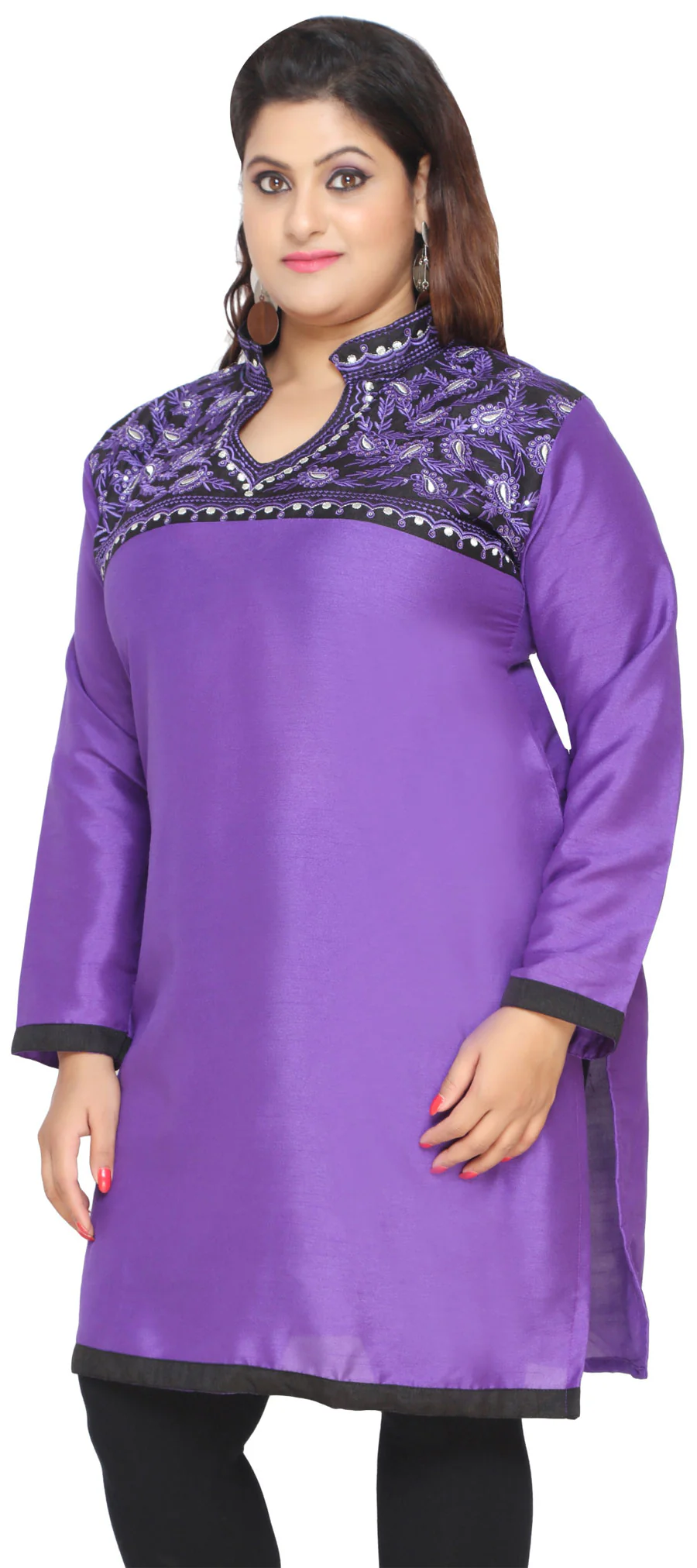 India Long Art Silk Kurti Womens Plus Size Indian Clothes (Purple) - Image 4
