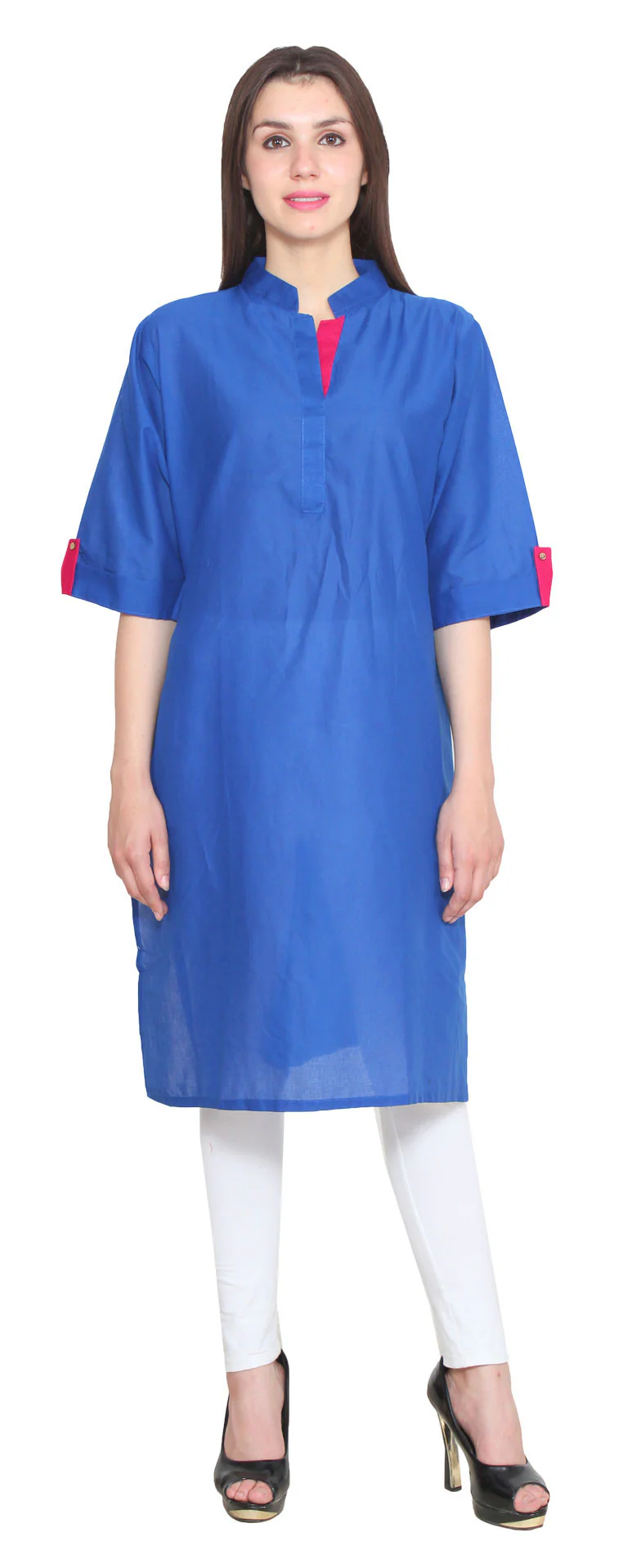 India Long Tunic Top Cotton Kurti Womens Indian Clothing (Blue)