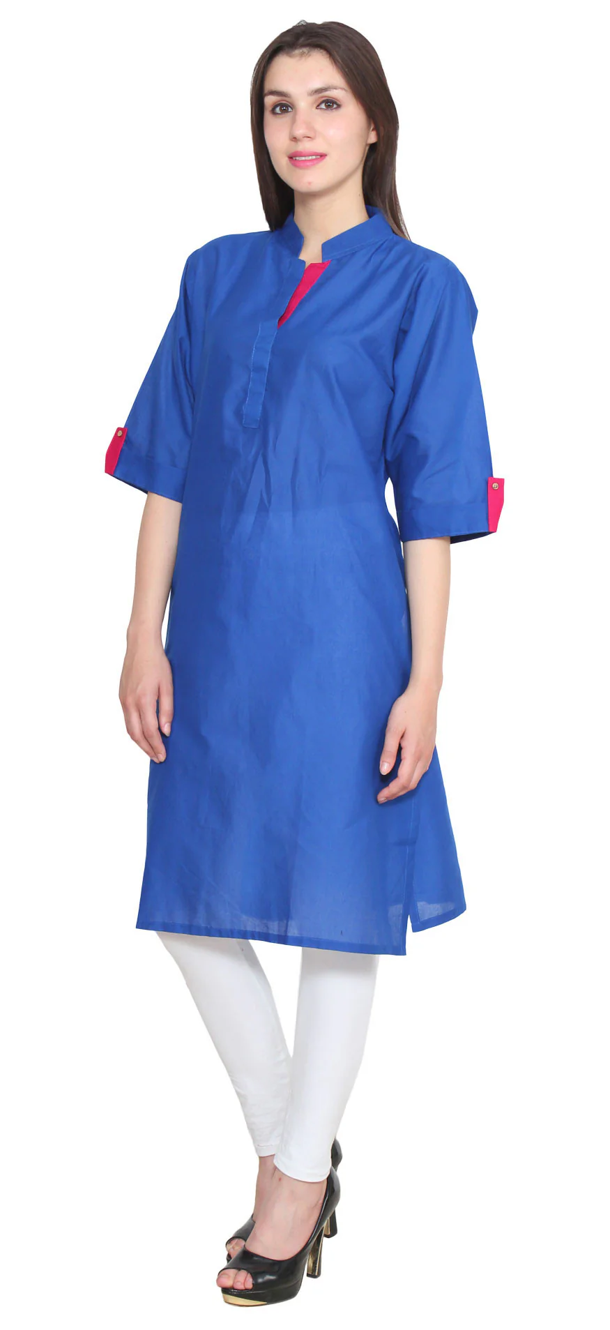 India Long Tunic Top Cotton Kurti Womens Indian Clothing (Blue) - Image 2