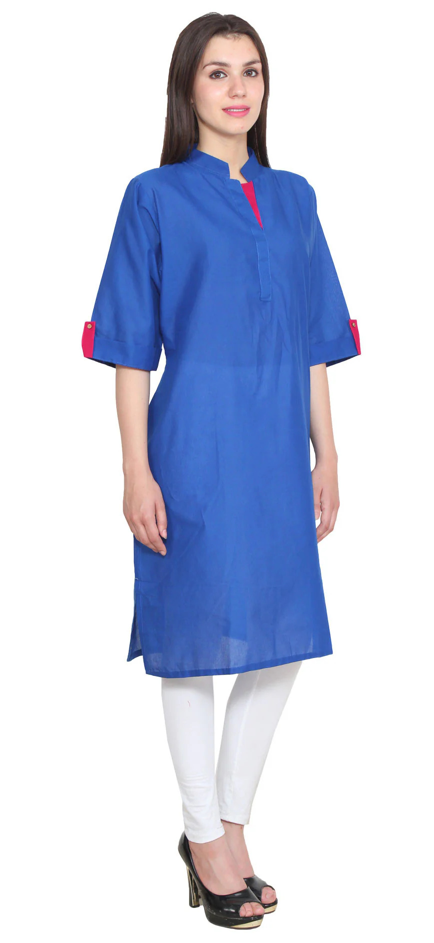 India Long Tunic Top Cotton Kurti Womens Indian Clothing (Blue) - Image 3
