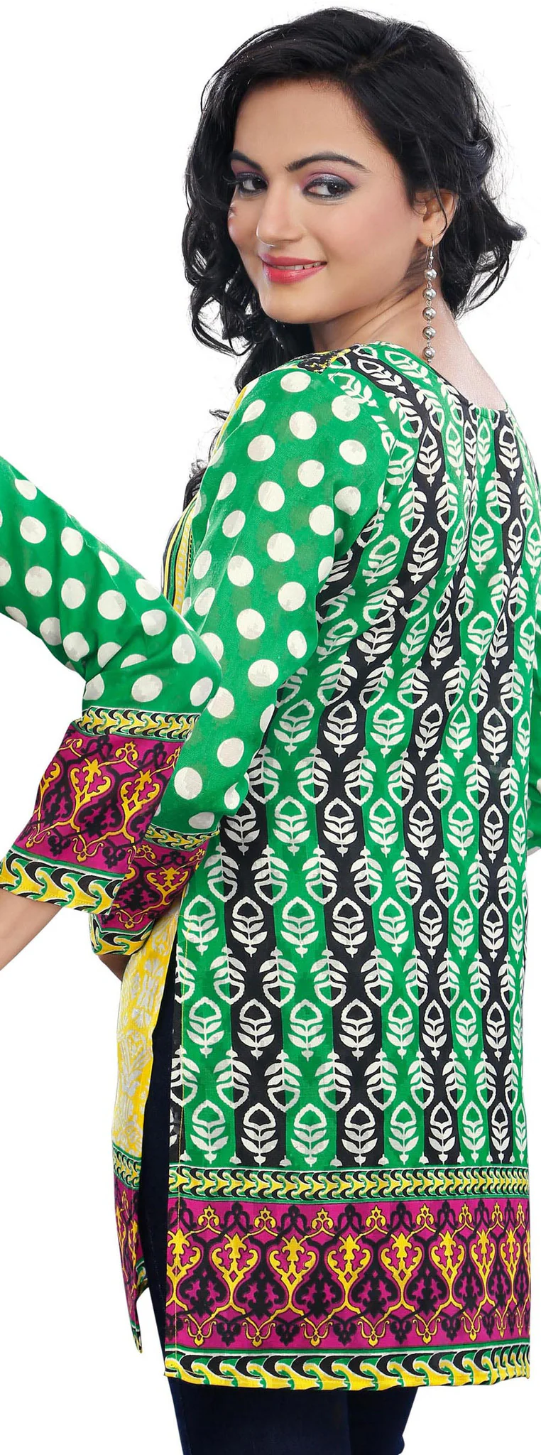 India Long Tunic Top Kurti Womens Printed Indian Apparel (Green) - Image 2