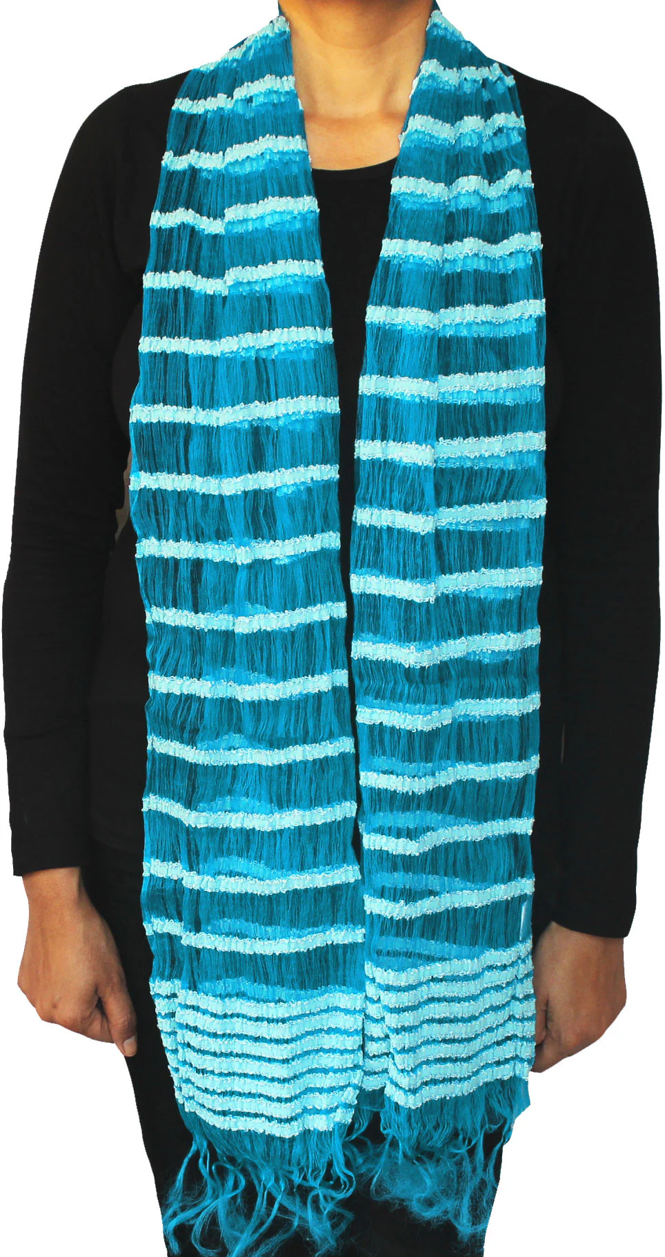 India Silk Scarf Self Pattern Womens Fashion Clothing (Blue, 66 x 16 inches) - Image 2
