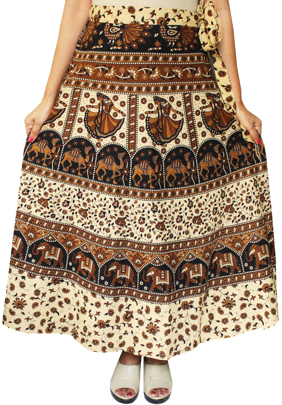 India Skirt Women's Long Cotton Wrap Around (Brown, One Size) - Image 2